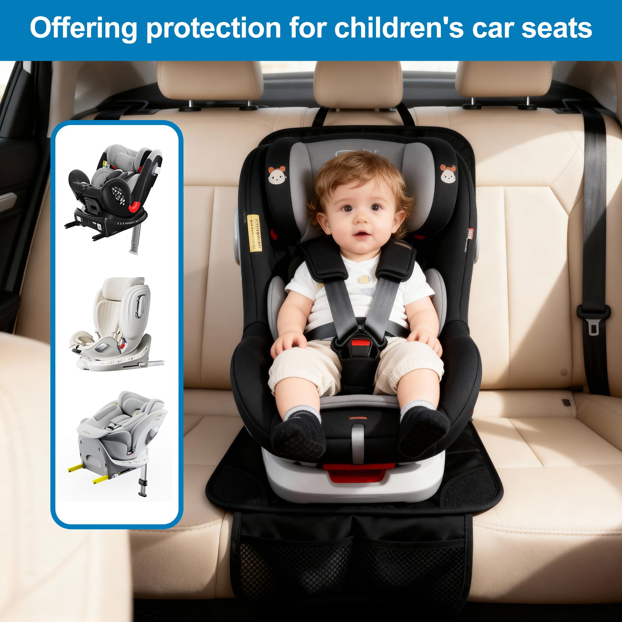 Nuangoo Protector Asiento Coche Silla Bebé, Universal Compatible Isofix Protector Silla Coche Bebé Antideslizante e Impermeable con Bolsillos Organizador, Funda Asiento Auto para Niños y Mascotas