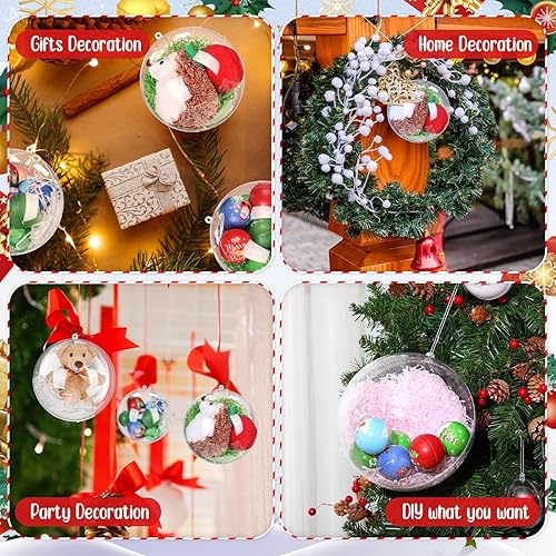 Miniatura 7 de Wettarn Bolas de plástico transparente rellenables de Navidad, bolas transparentes a granel para manualidades, decoración de árbol de Navidad,