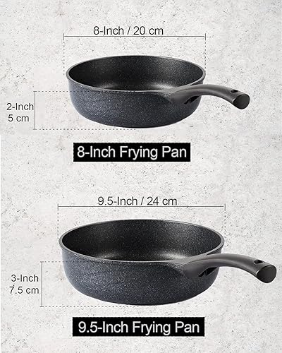 Vista 2 de Cook N Home Sartén antiadherente de mármol para saltear de 8 pulgadas + 9.5 pulgadas, color negro