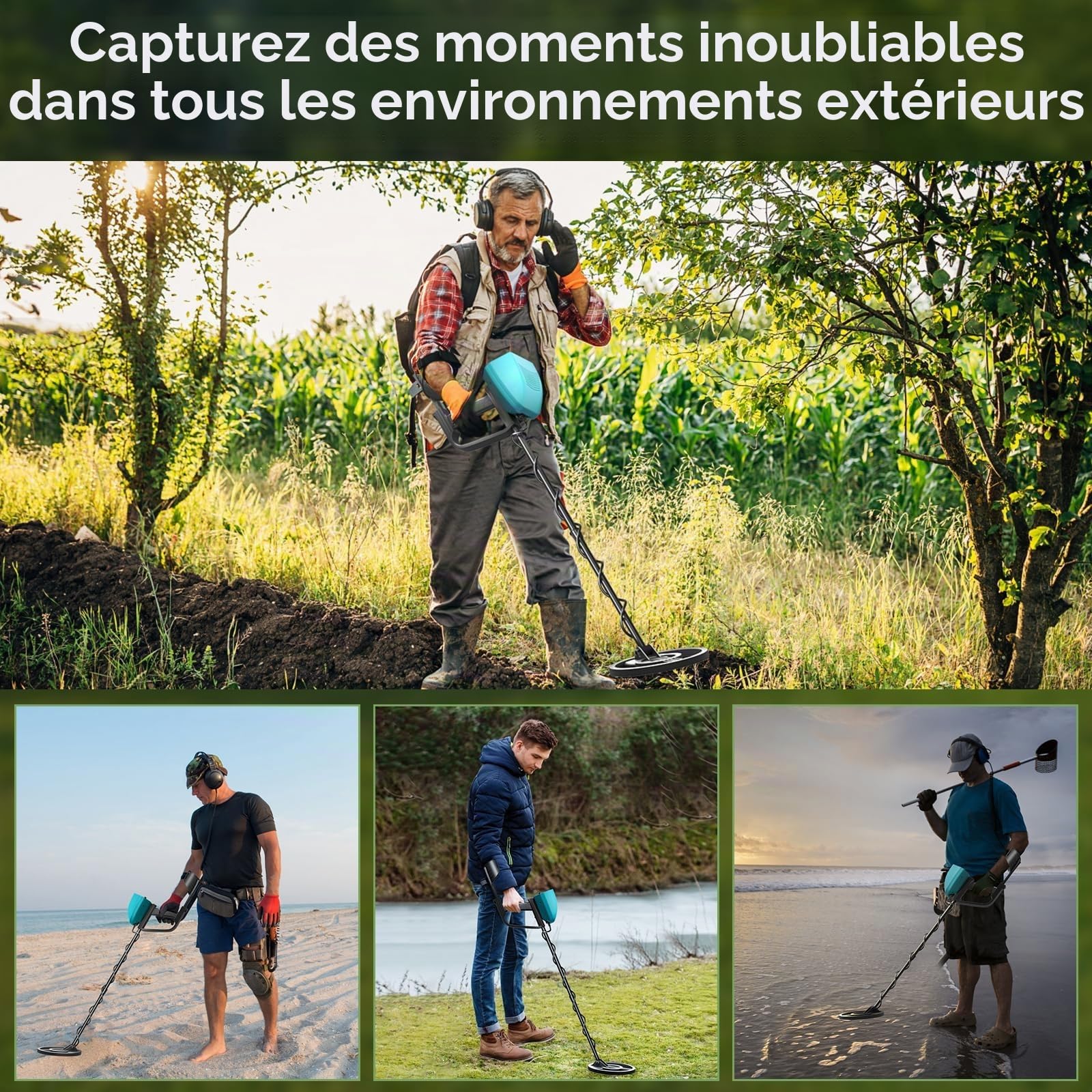 Détecteur de métaux, kit Professionnel Rechargeable pour Adultes et Enfants, Haute précision, étanche, réglable en Hauteur, détecteur d'or 78-108 cm avec Bobine de Recherche de 25 cm (Jaune)