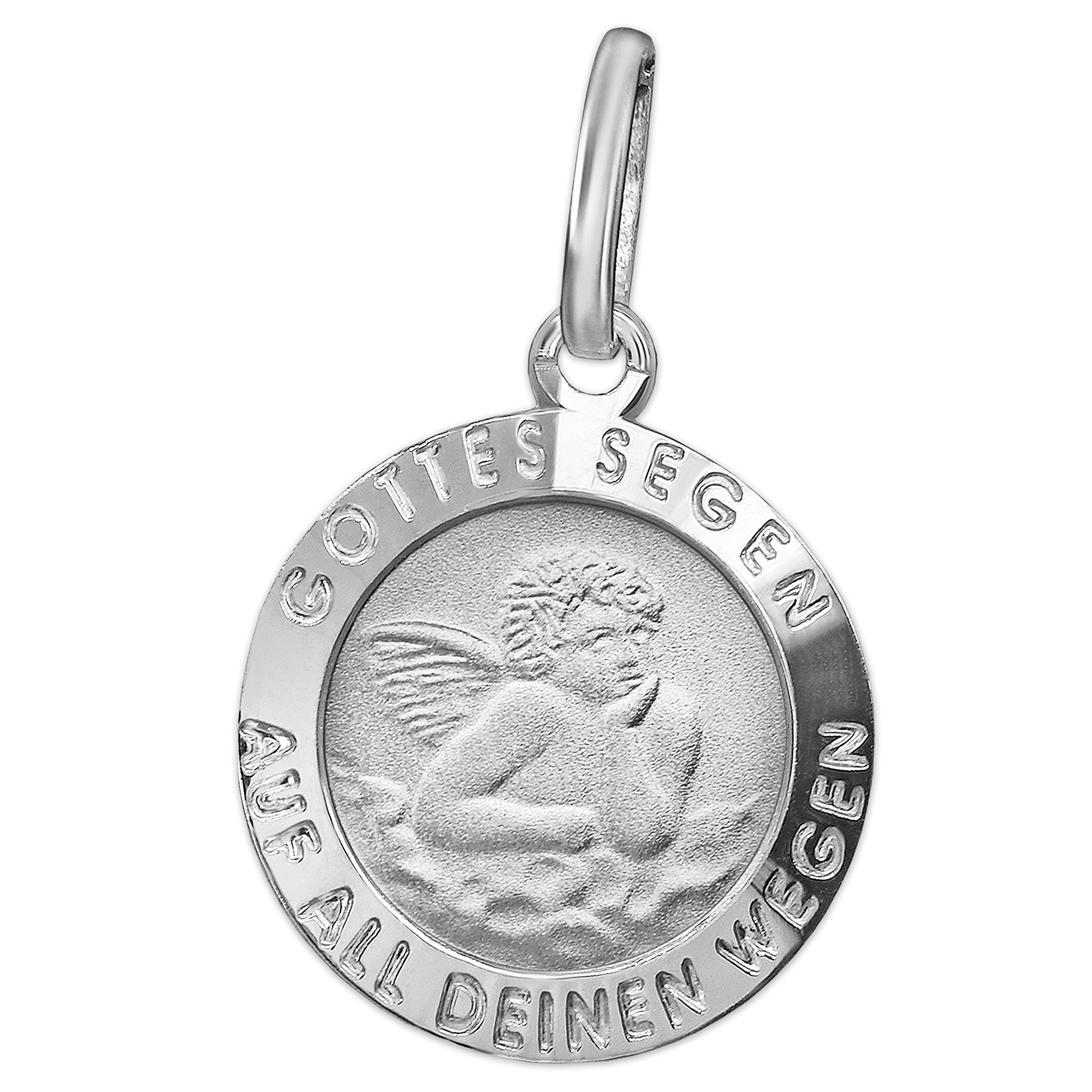 CLEVER SCHMUCK Taufkette Anhänger für Kinder Engel 19 mm Gottes Segen Rückseite Zur heiligen Taufe & Veneziakette 36 cm 925 Sterling Silber im Taufe Etui weiß