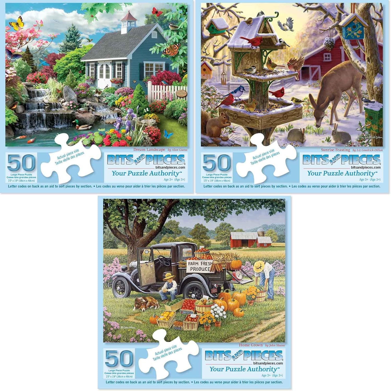 Bits and Pieces Value Set of Three (3) 50 Piece Big Piece Jigsaw Puzzle for