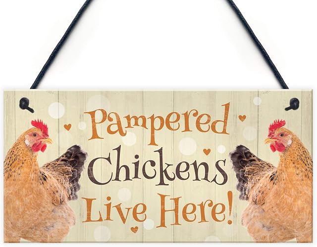 RED OCEAN Chicken Coop Sign Funny Pampered Chicken Sign For Hen House Chicken House Garden Sign