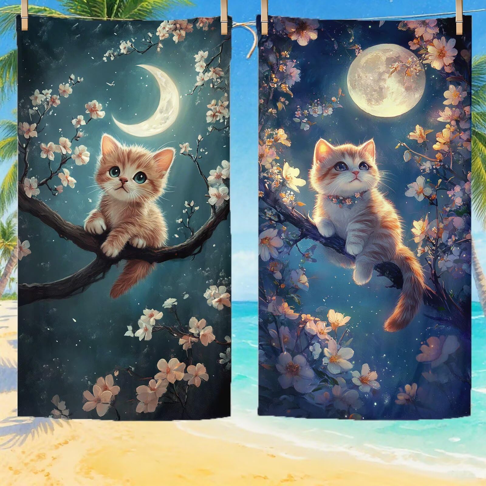 Serviette de Plage Microfibre Serviette Plage 100x220 2 Pack Séchage Rapide, Anti-Sable, Absorbante Fonction drap de plage xxl pour Bain, Sport, Voyages, Sauna, Piscine, Yoga, avec Sac Chat Q-4
