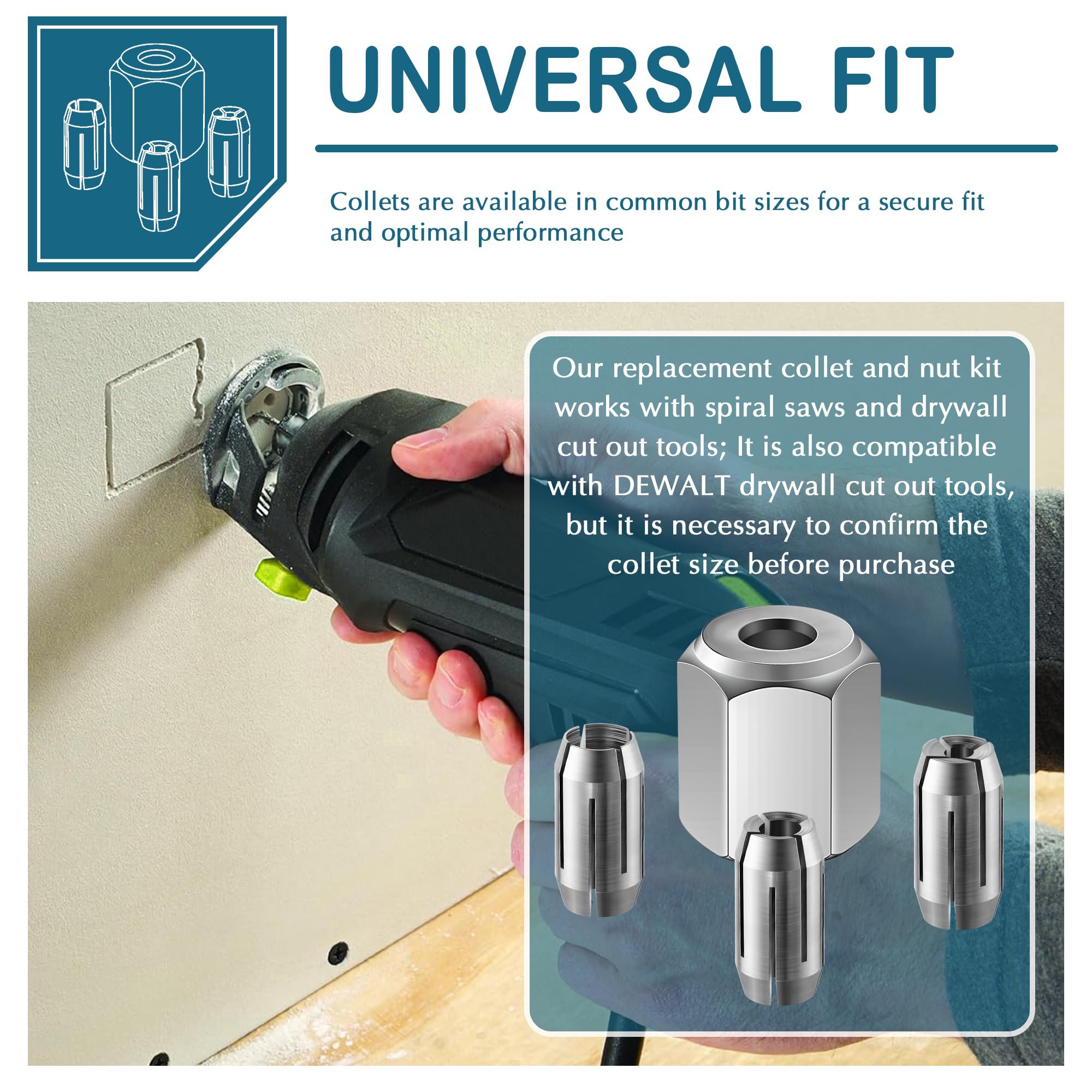 Dreyoo Collet & Nut Kit - Drywall Saw Replacement -4 Dreyoo Collet & Nut Kit - Drywall Saw Replacement -4