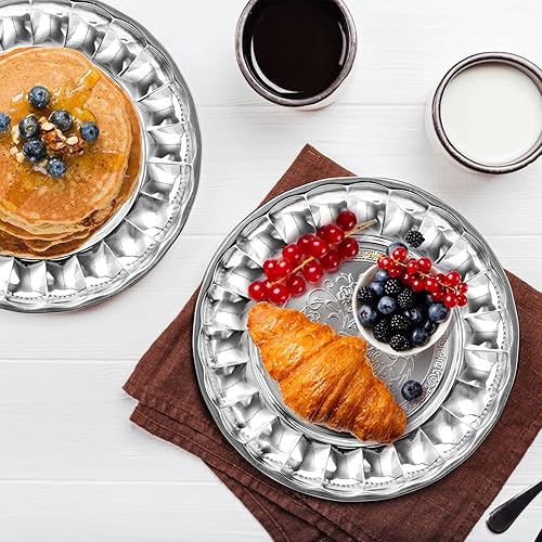 Miniatura 6 de DEAYOU Paquete de 8 platos redondos de acero inoxidable, platos llanos grandes de 12 pulgadas para comer, niños, platos vintage para servir