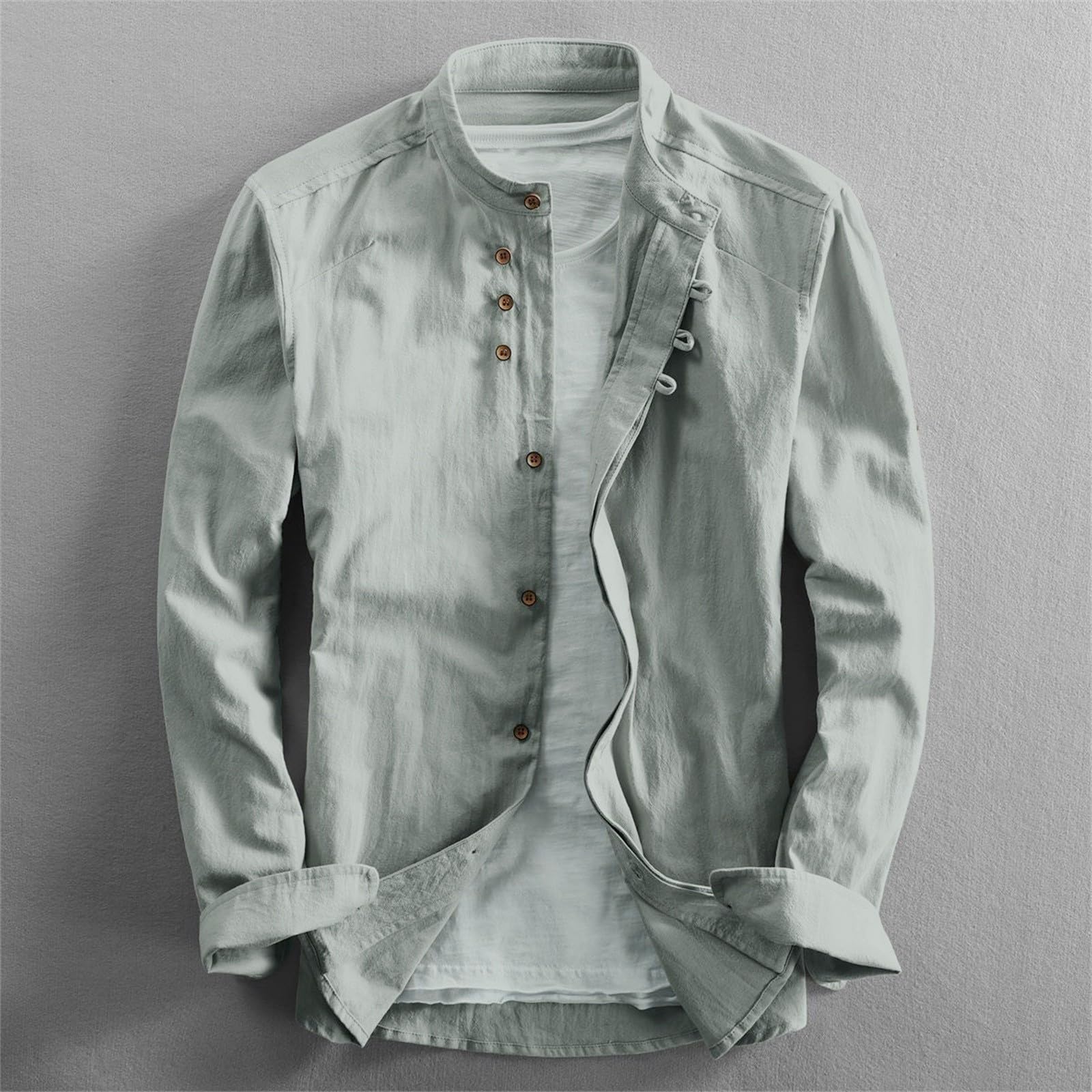 Uomo Camicia Lino Cotone - Camicie Da Uomo, Manica Lunga Camicia Uomo Estiva Elegante Camicia Uomo Casual Con Bottoni Tinta Unita Traspirante Camicia Regular Fit In Lino E Cotone Transpirante Comoda
