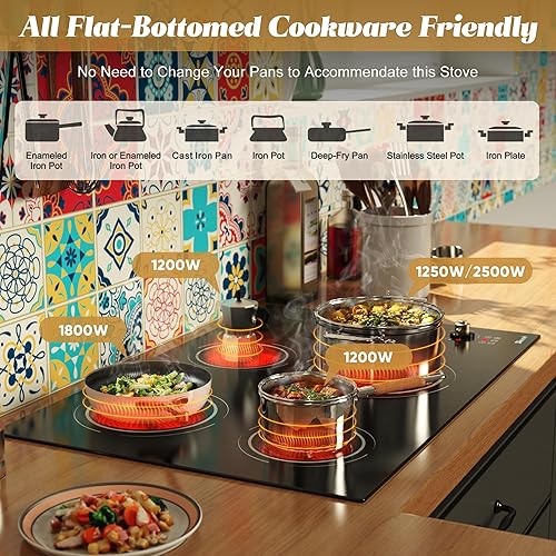 Miniatura 5 de Estufa eléctrica de 30 pulgadas  Estufa eléctrica de 4 quemadores 6700 W integrada, 30 pulgadas de cerámica radiante con control táctil,