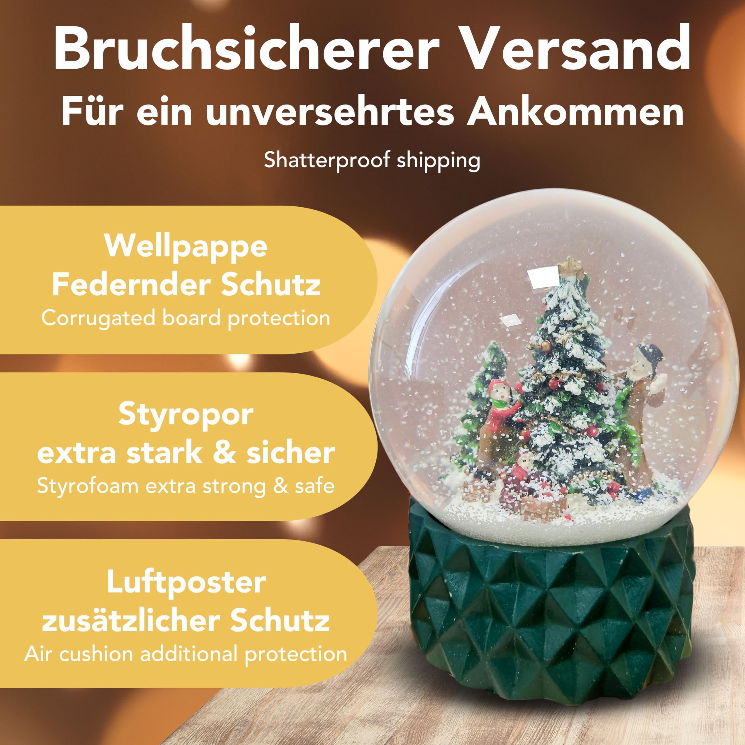 Schneekugel Weihnachten | Christbaum schmücken | B: 10 cm | 20174 | Weihnachtsdekoration | Schüttelkugel | Familie schmückt Weihnachtsbaum | Geschenke