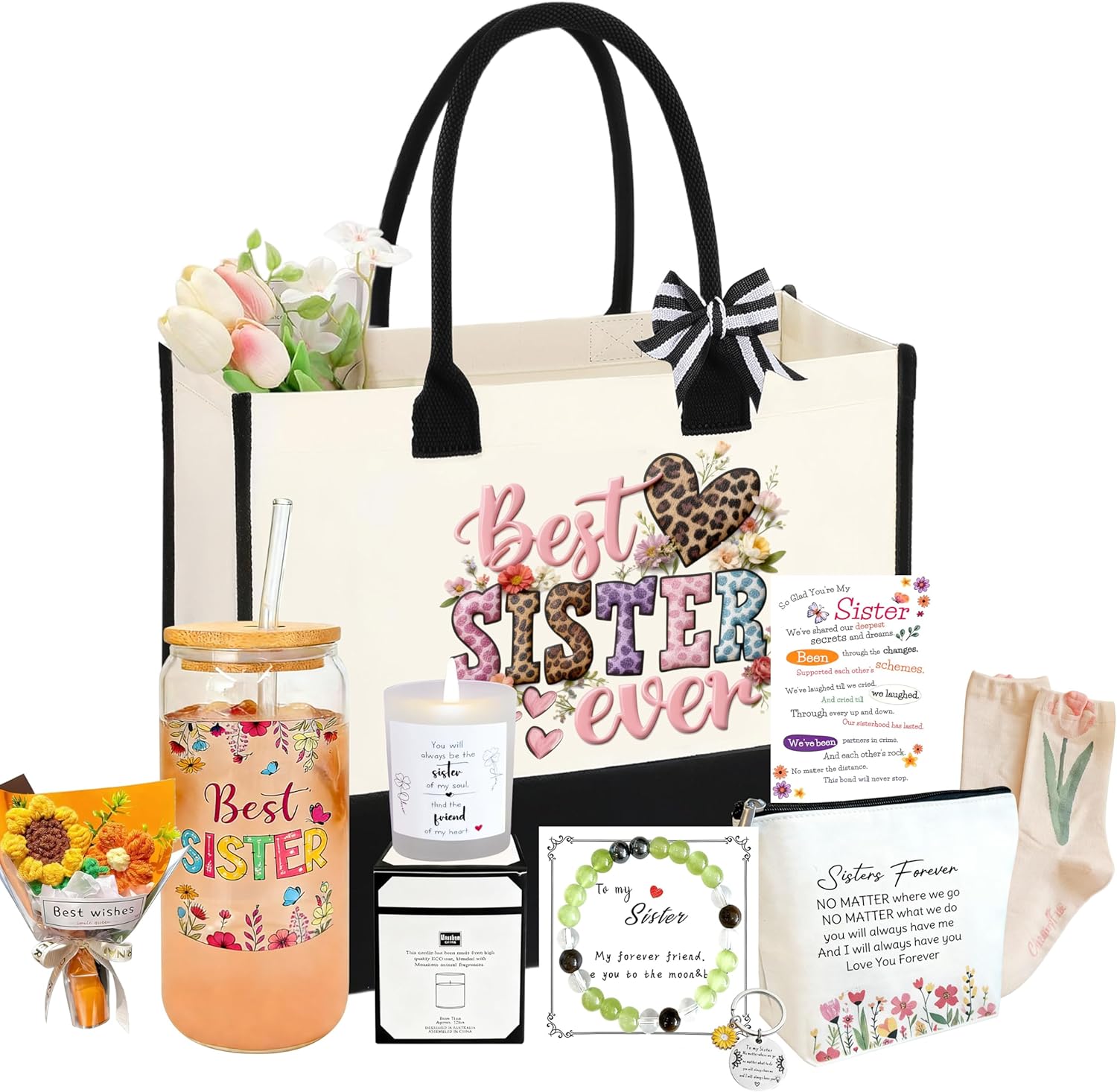 Gifts for Women Basket Set of 10,Perfect Valentines, Mothers Day, Birthday Gifts for Mom, Wife, Daughter, Sister | Thoughtful Present for Her, Elegant Box (Sister Gifts)