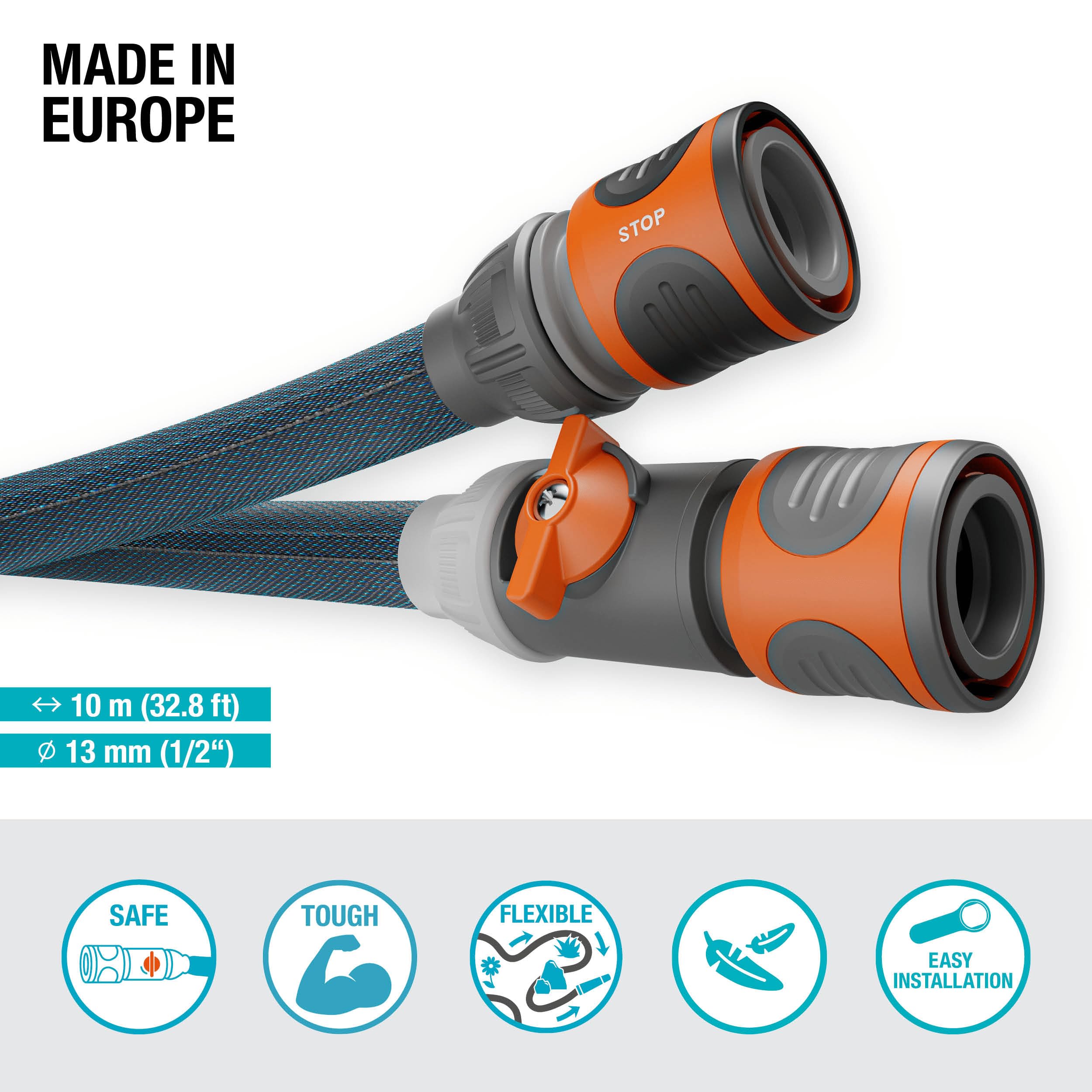 Gardena Liano Xtreme, 1/2 cala, zestaw 10 m + Indoor Adapter: Wytrzymały wąż ogrodowy z materiału, do wew. kurków do wody, z wężem wewnętrznym PVC, niewielki ciężar (18490-20)
