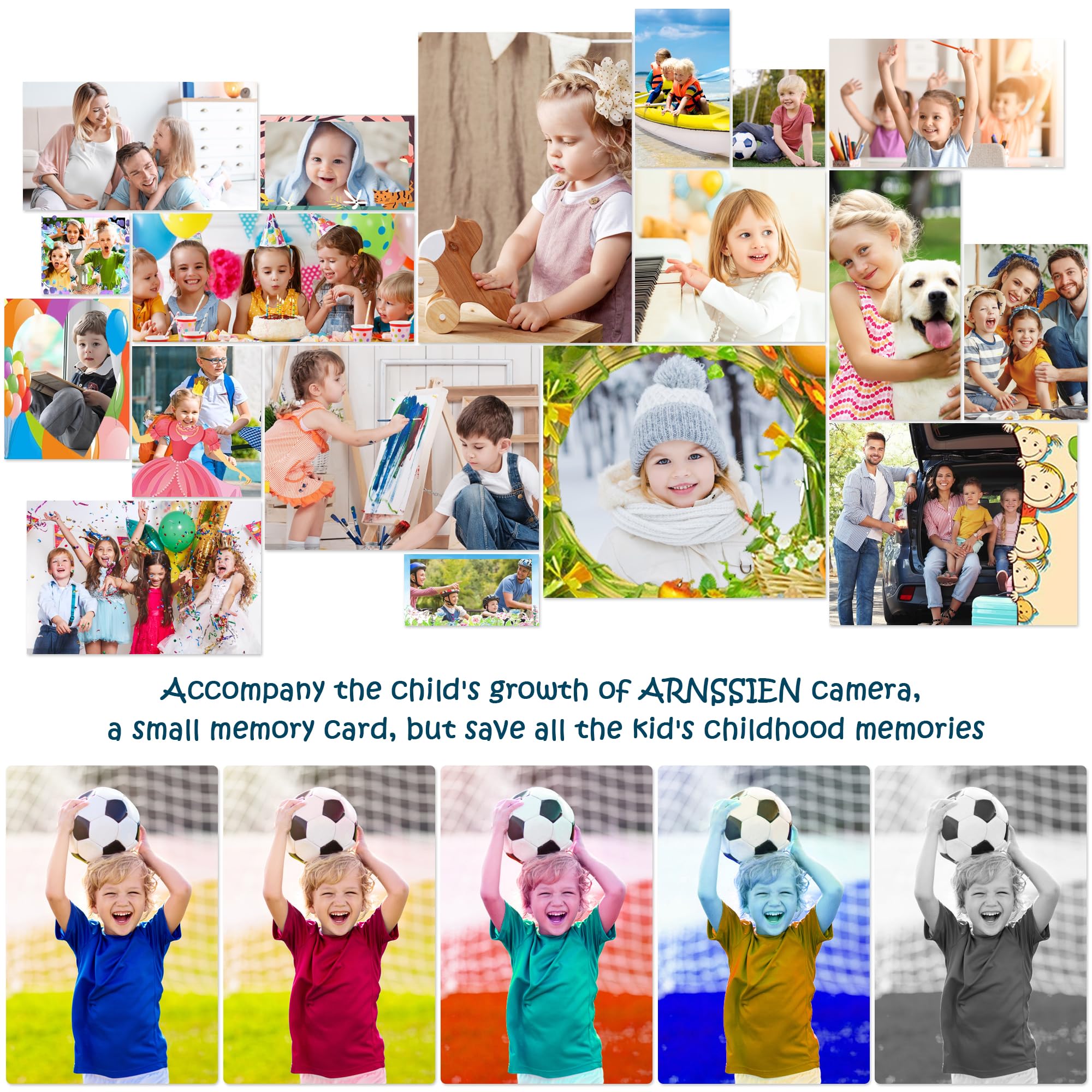 Macchina Fotografica Bambini, ARNSSIEN Fotocamera Bambini, Macchina Fotografica 1080P HD, Giochi Regalo Bambina e Bambini 3 4 5 6 7 8 9 anni, per Compleanni& Natale.10 Giochi Puzzle e Scheda da 32GB.