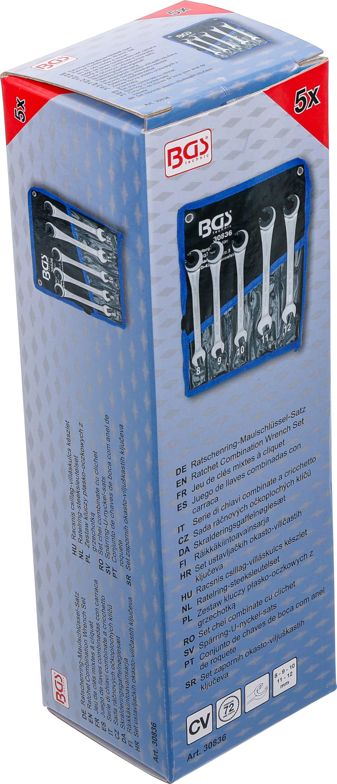 BGS 30836 | Juego de llaves combinadas con carraca | abierta | 5 piezas