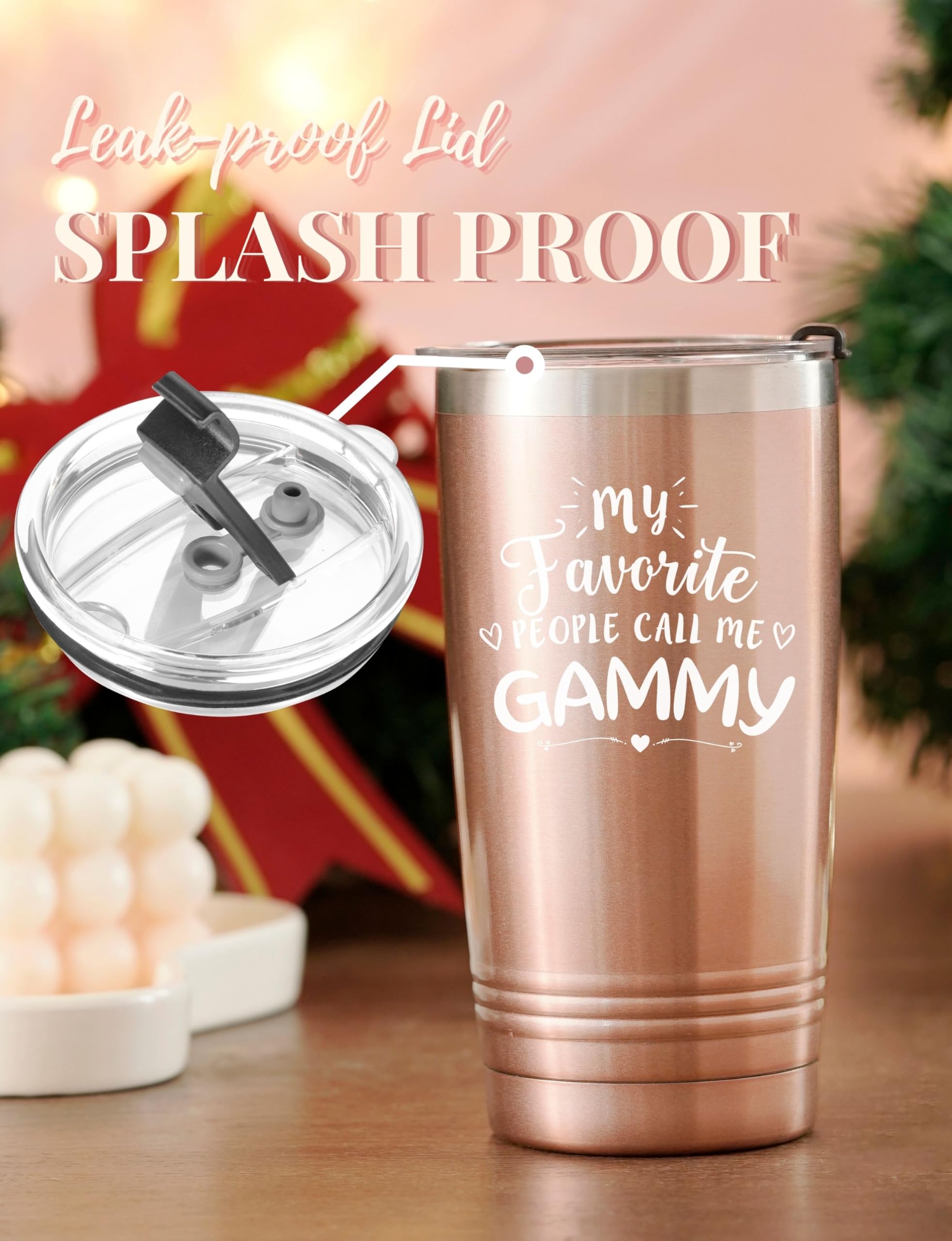 Onebttl Gammy Gifts for Grandma, Insulated Stainless Steel Tumbler with Lid, 20 oz, Rose Gold