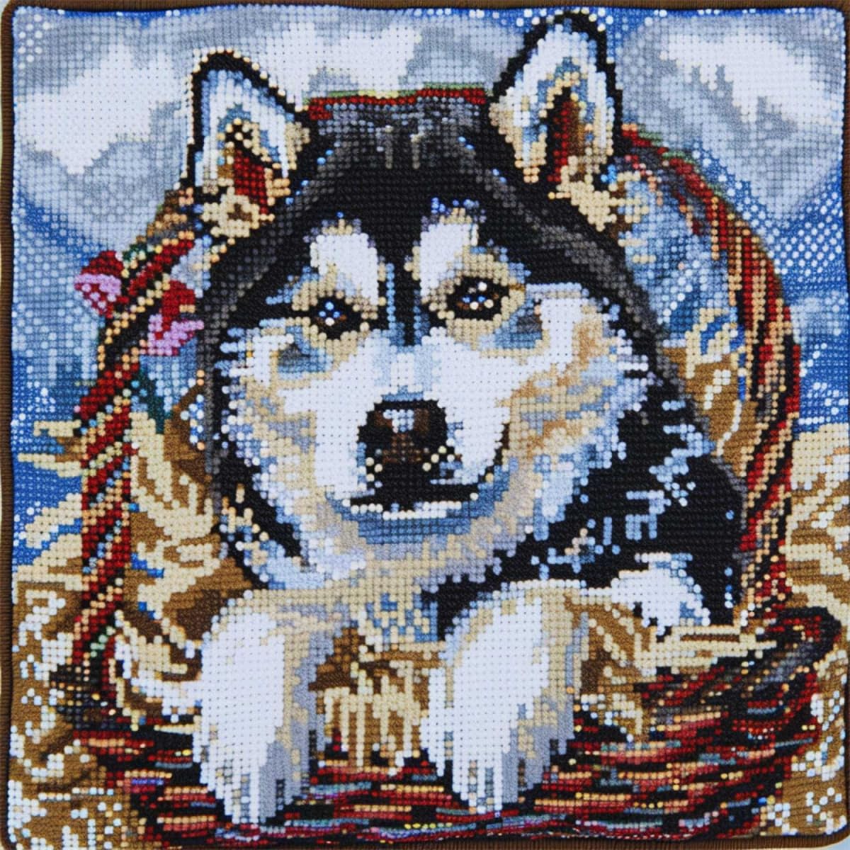 Kit De Housse De Coussin à Crochet à Loquet - Motif Chien Blanc - Toile Imprimée Point De Croix - Taie D'oreiller - Broderie - Kit De Décoration D'intérieur - 43,2 X