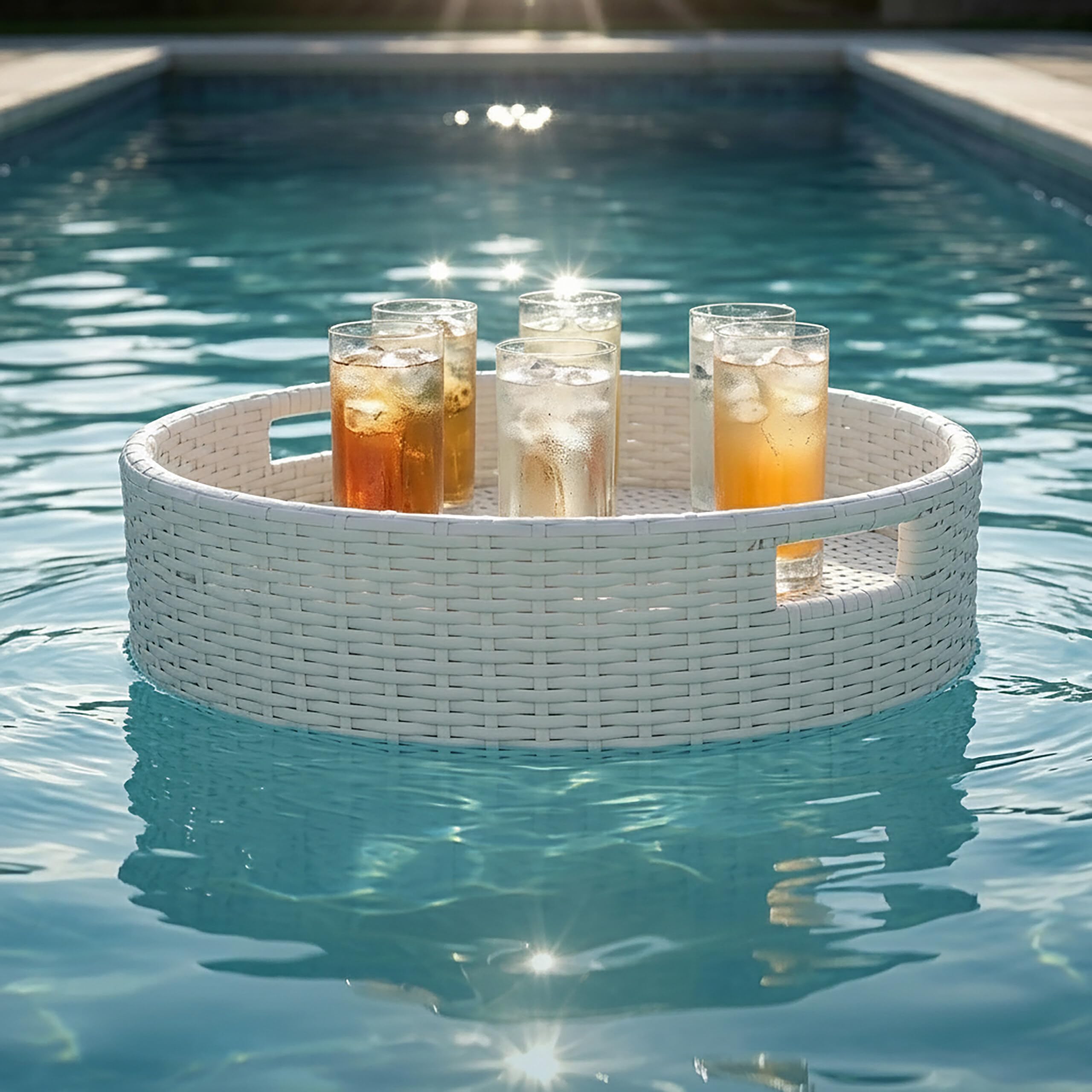 Relaxdays Bandeja Flotante 2 en 1 para Piscina, Blanco | bebidas y aperitivos, ratán insumergible, aprox. 20 x 80 cm