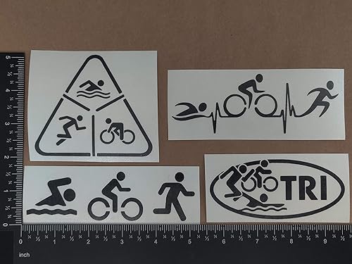 Miniatura 13 de Paquete de 4 calcomanías de triatlón: Ciclo de natación Correr, TRI, latido del corazón de triatlón (blanco, grande ~ 5 pulgadas)
