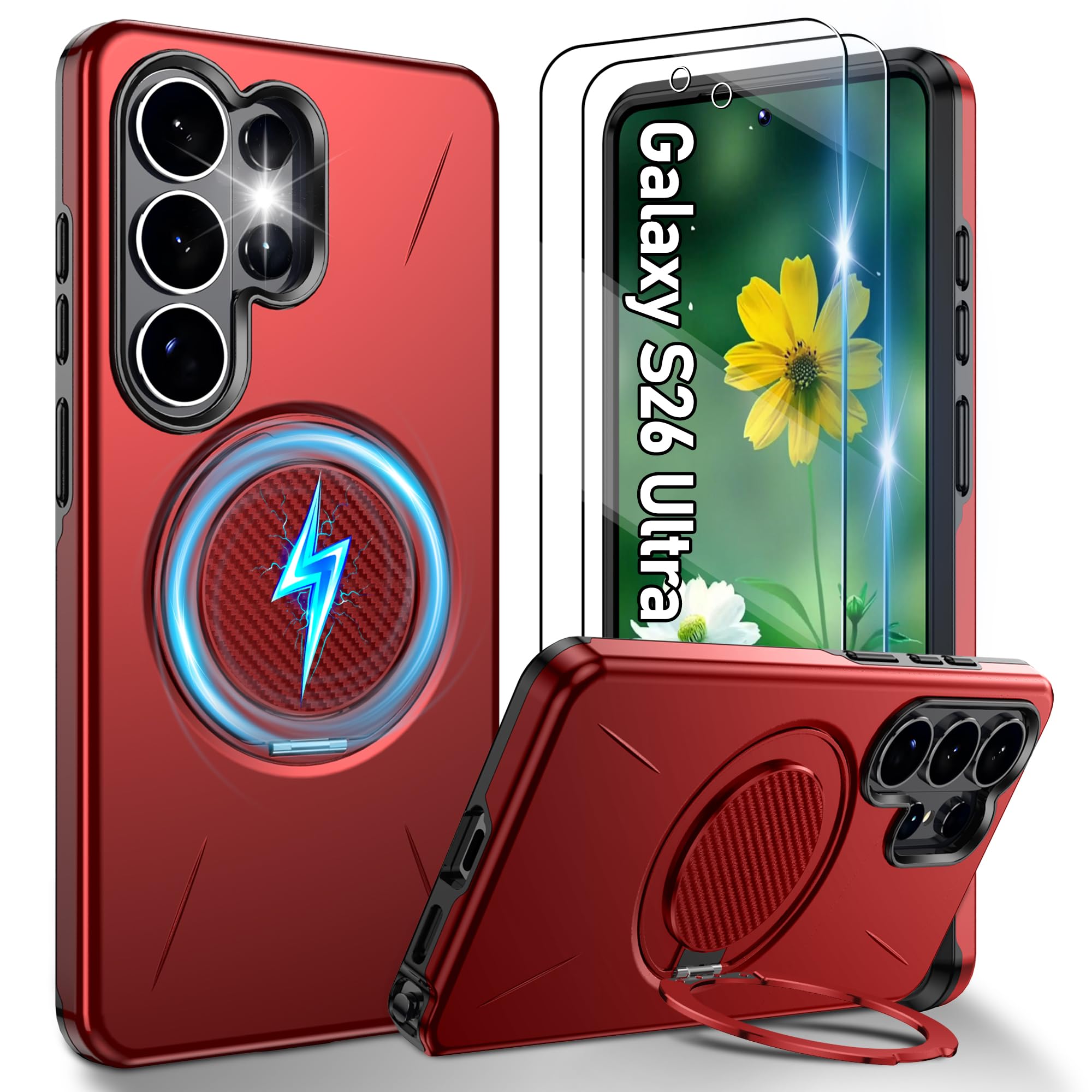 Gritup für Samsung S Serie Gehäuse [Kompatibel mit MagSafe Zubehör]: 2 Stück HD-Bildschirmschutz, eingebauter Kickstand, Dual Layer Stoßdicht, Kamera Guard, Samt Touch