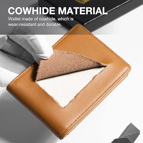 Miniatura 5 de GSOIAX Billetera delgada para hombre, minimalista, de piel auténtica, fibra de carbono, bloqueo Rfid, de piel de vaca, plegable, tarjetero con caja