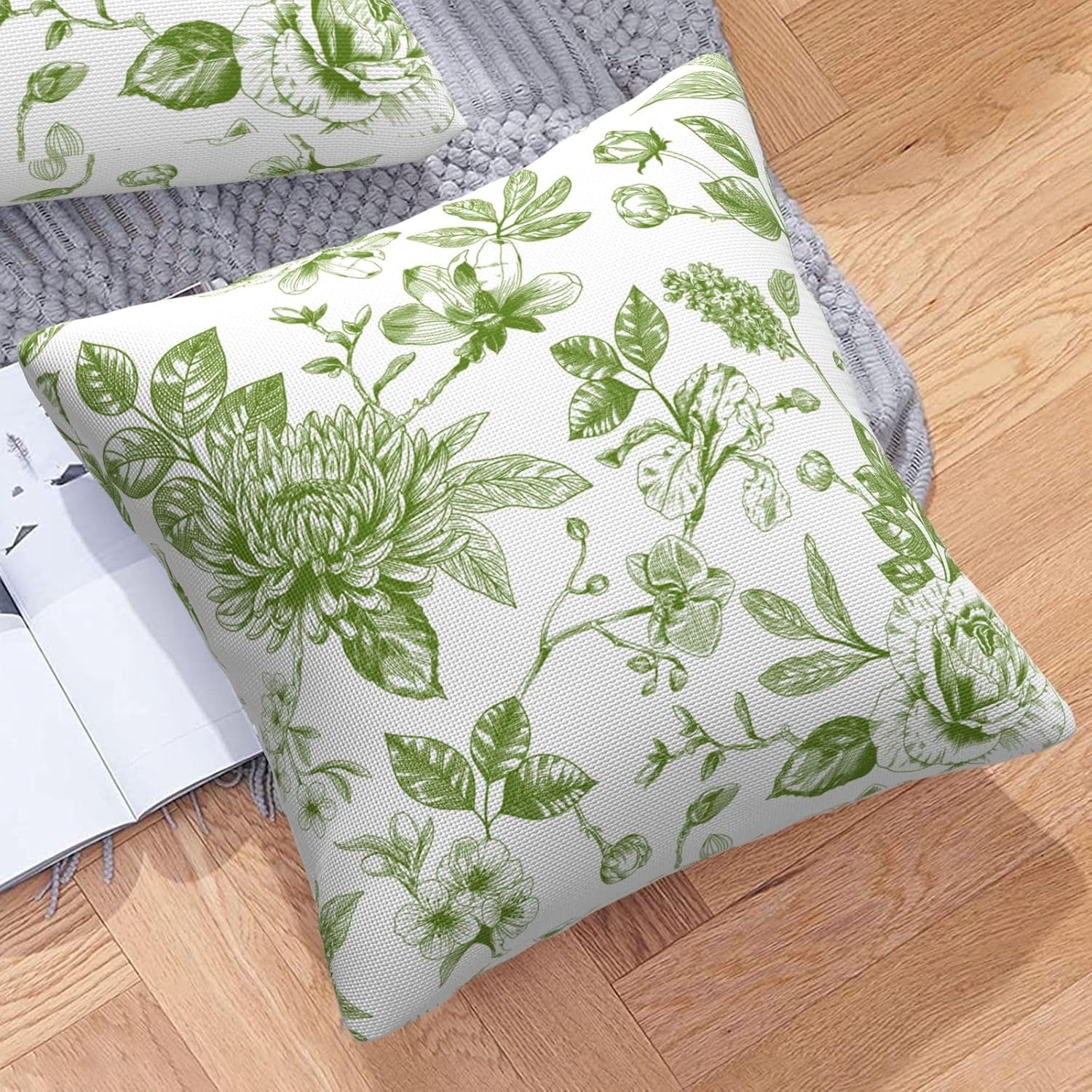 HOSTECCO Outdoor Waterproof Throw Pillow Covers 20x20 inch Set of 2 Vintage Toile Floral Pillow Cases French Country Decorative Cushion Covers for Spring Summer Patio Garden