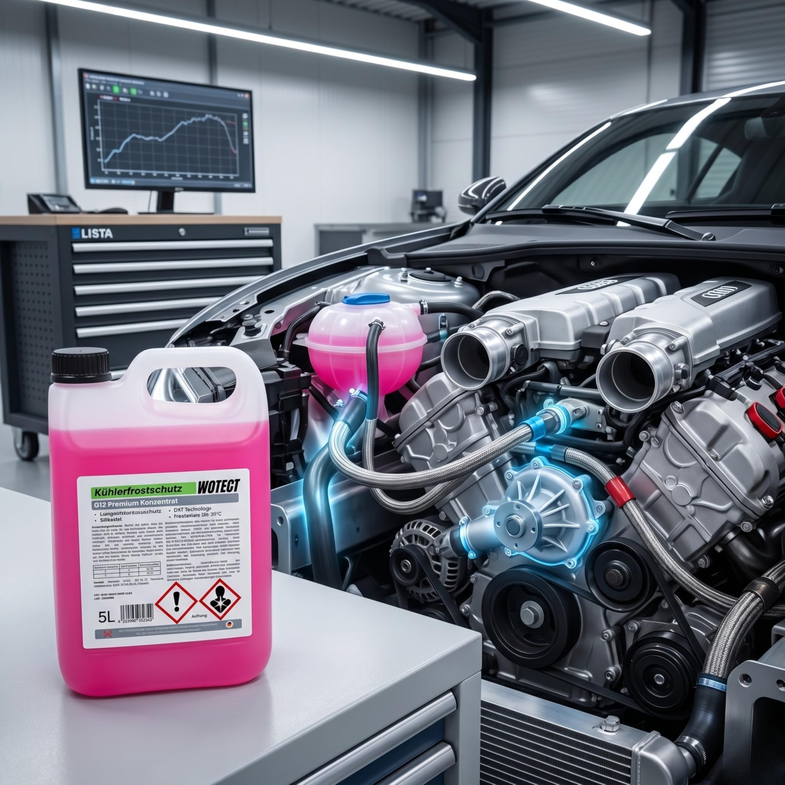 WOTECT 20L Kühlerfrostschutz Konzentrat G12 – Silikatfrei & Glycerinfrei – Rot/Rosa – Für PKW, LKW & Maschinen – Bis -35°C Frostschutz