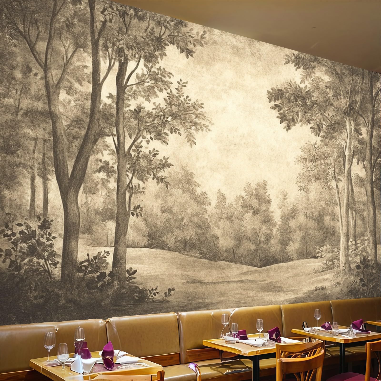 Papel pintado panorámico grande marrón para decoración de salón moderna de 200x140