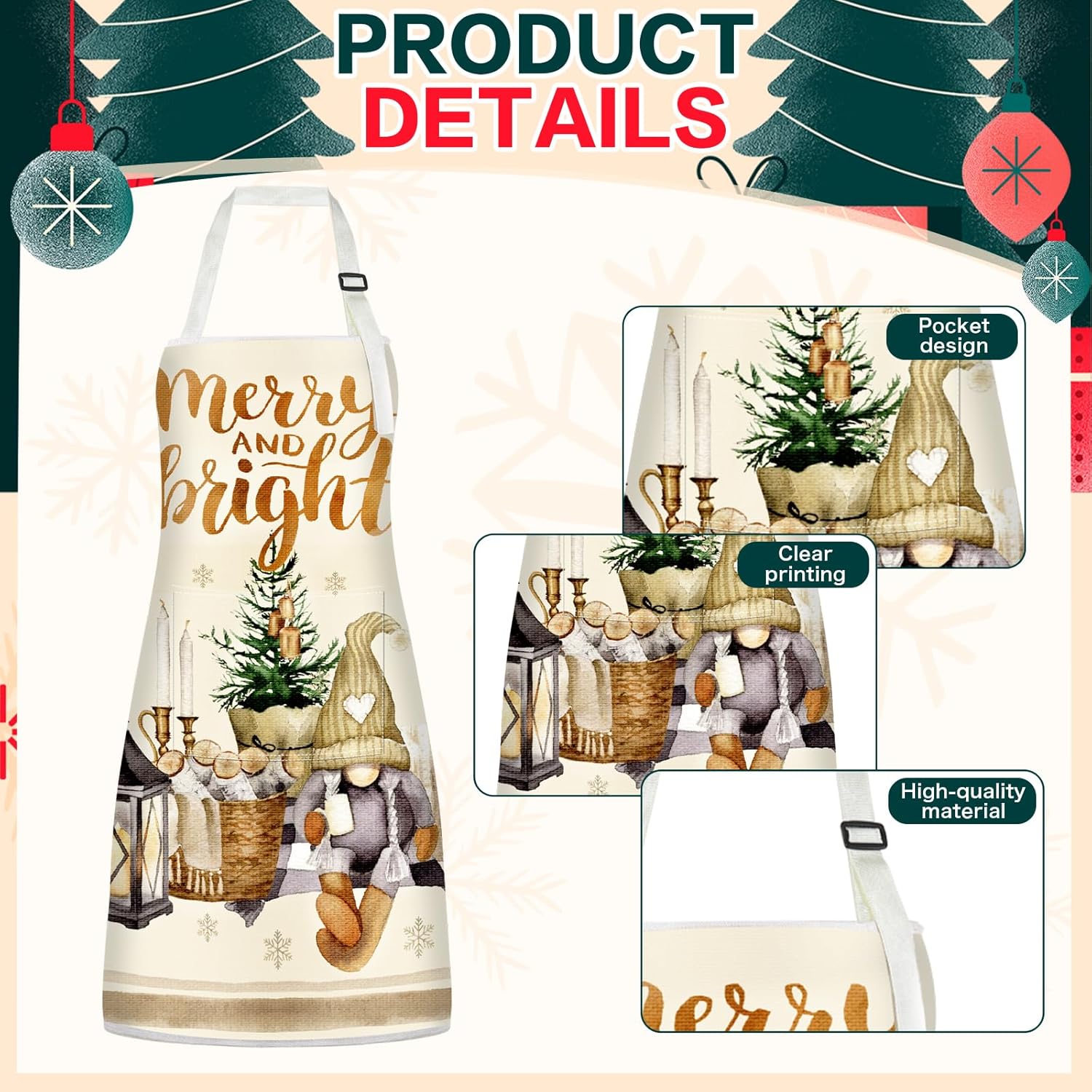 12 Pcs Christmas Aprons Bulk Funny Adjustable Aprons with Pockets Vintage Xmas Kitchen Baking Gift for Women