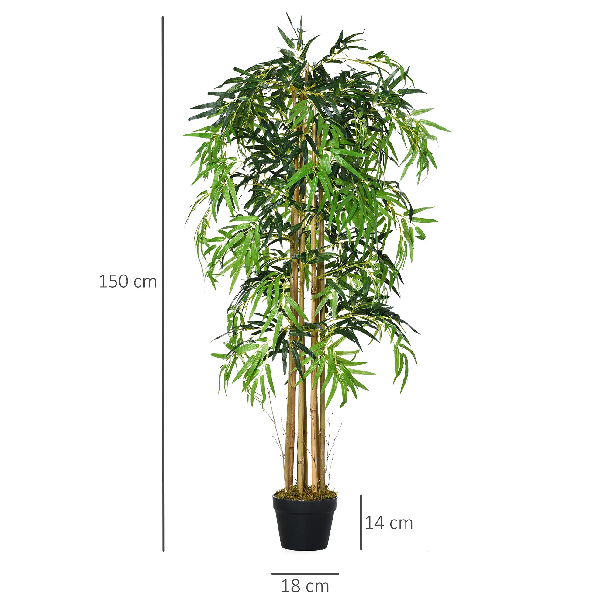 Outsunny Bambù Artificiale Alto 150cm con Vaso Pianta Artificiale Verde | da Interno, Decorativa Realistica, per Casa, Ufficio, Esterno, Giardino