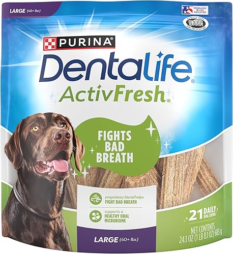 Purina DentaLife - Masticables dentales para perros grandes, ActivFresh Daily Oral Care - (4) bolsas de 21 unidades