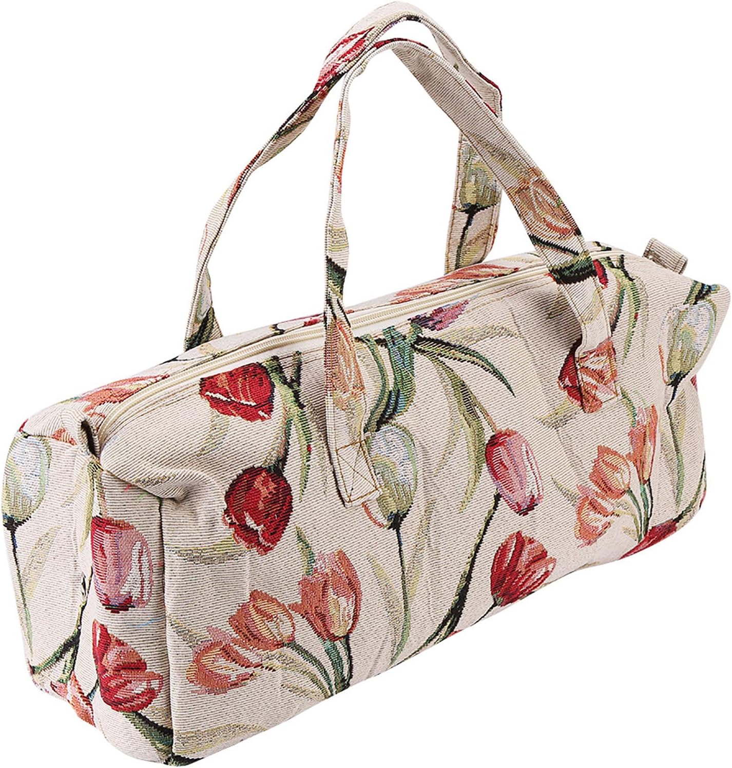 Large Capacity Knitting Tote Bag Rose Jacquard Pattern Handmade Cotton Linen Yarn Storage for Crochet Hooks Needles Accessories, 40x14x14cm Portable Travel Organizer for Craft Room