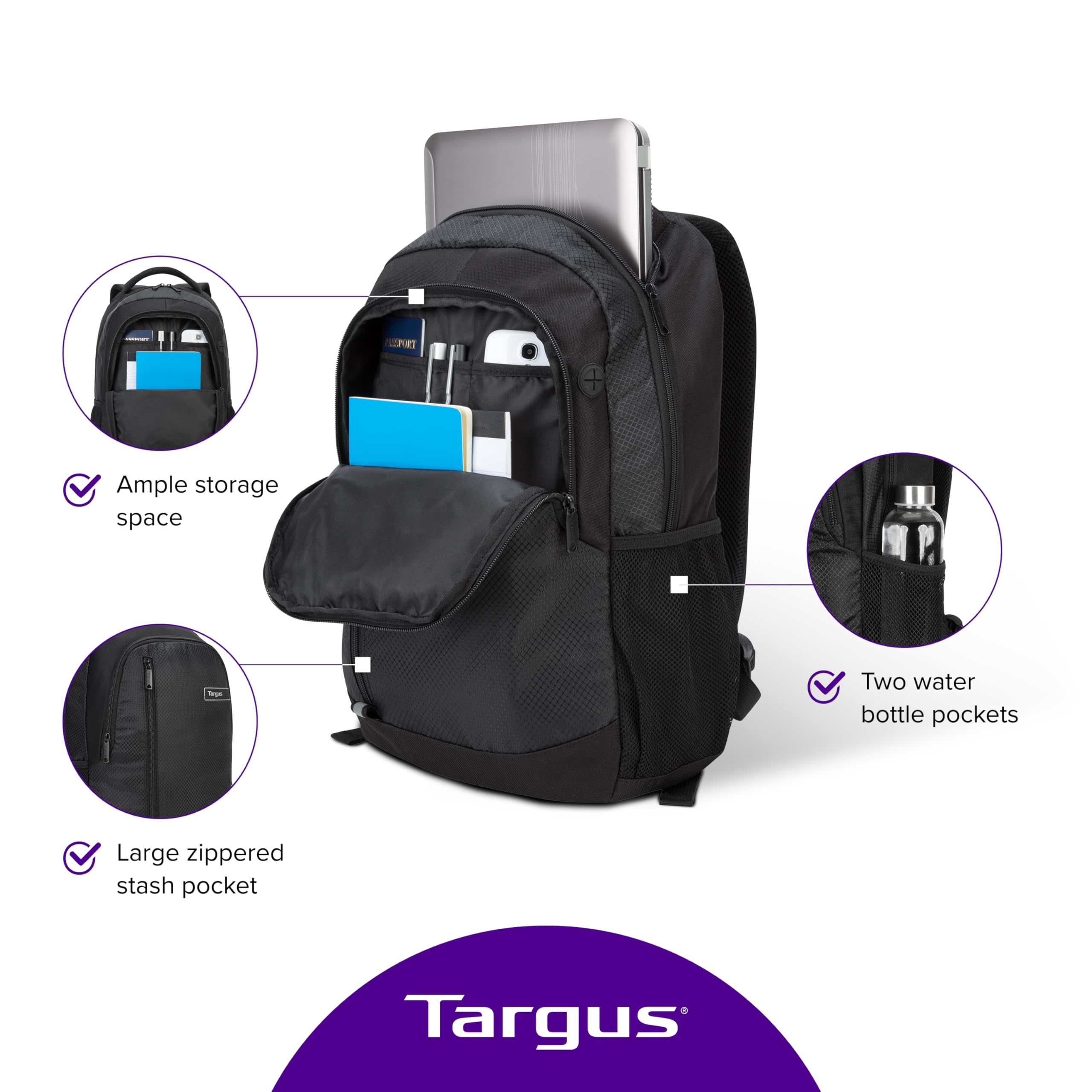 Amazon.com: Targus Sport Commuter Backpack with Padded Laptop Compartment for 15.6-Inch Laptop, Black (TSB89104US) : Electronics
