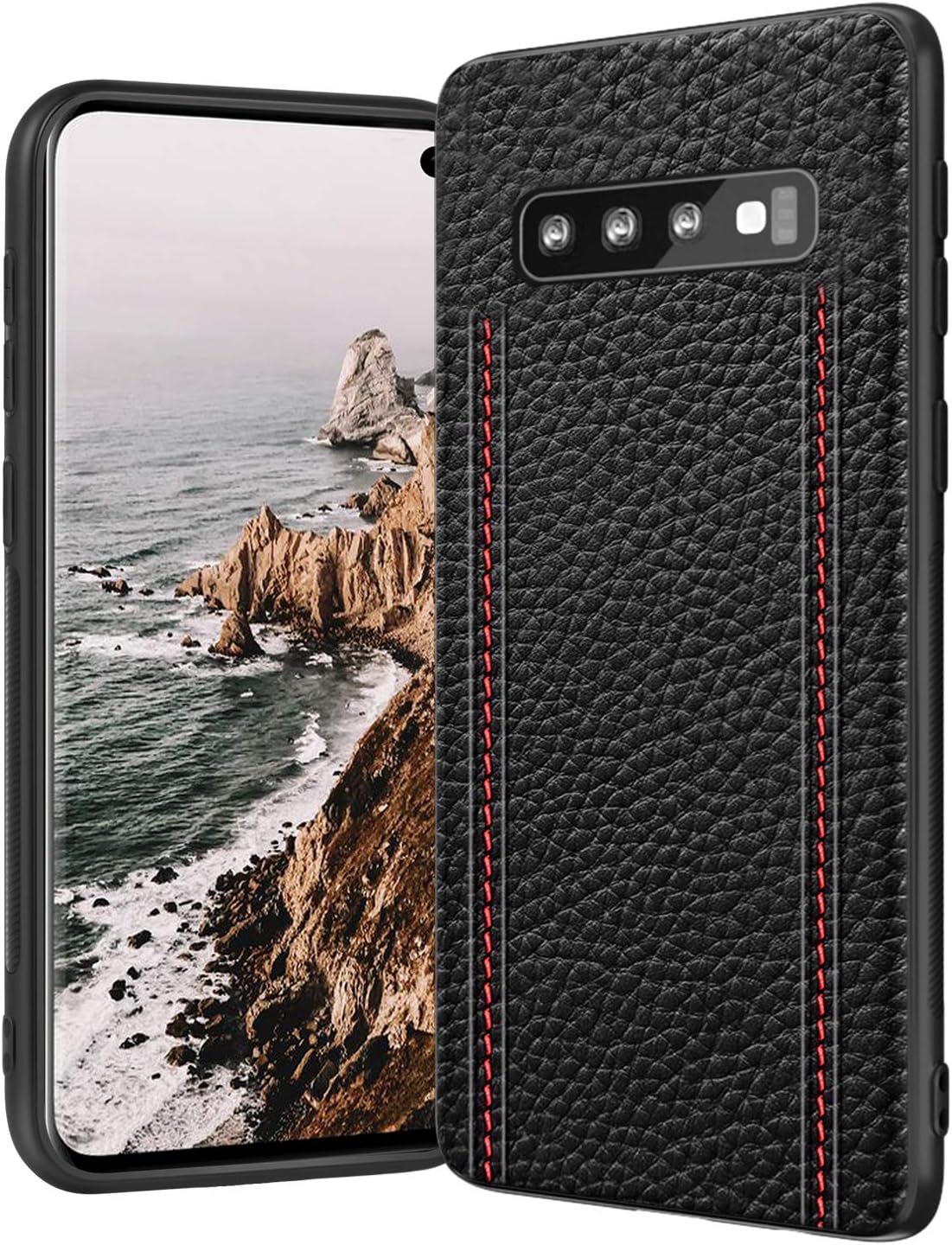 KLOSHANE Samsung Galaxy S10 Leather Case - Thin Premium Real Luxury Genuine Leather Full Body Anti-Slip Grip Scratch Resistant Protective Business 6.1" Cover Supports Wireless Charging