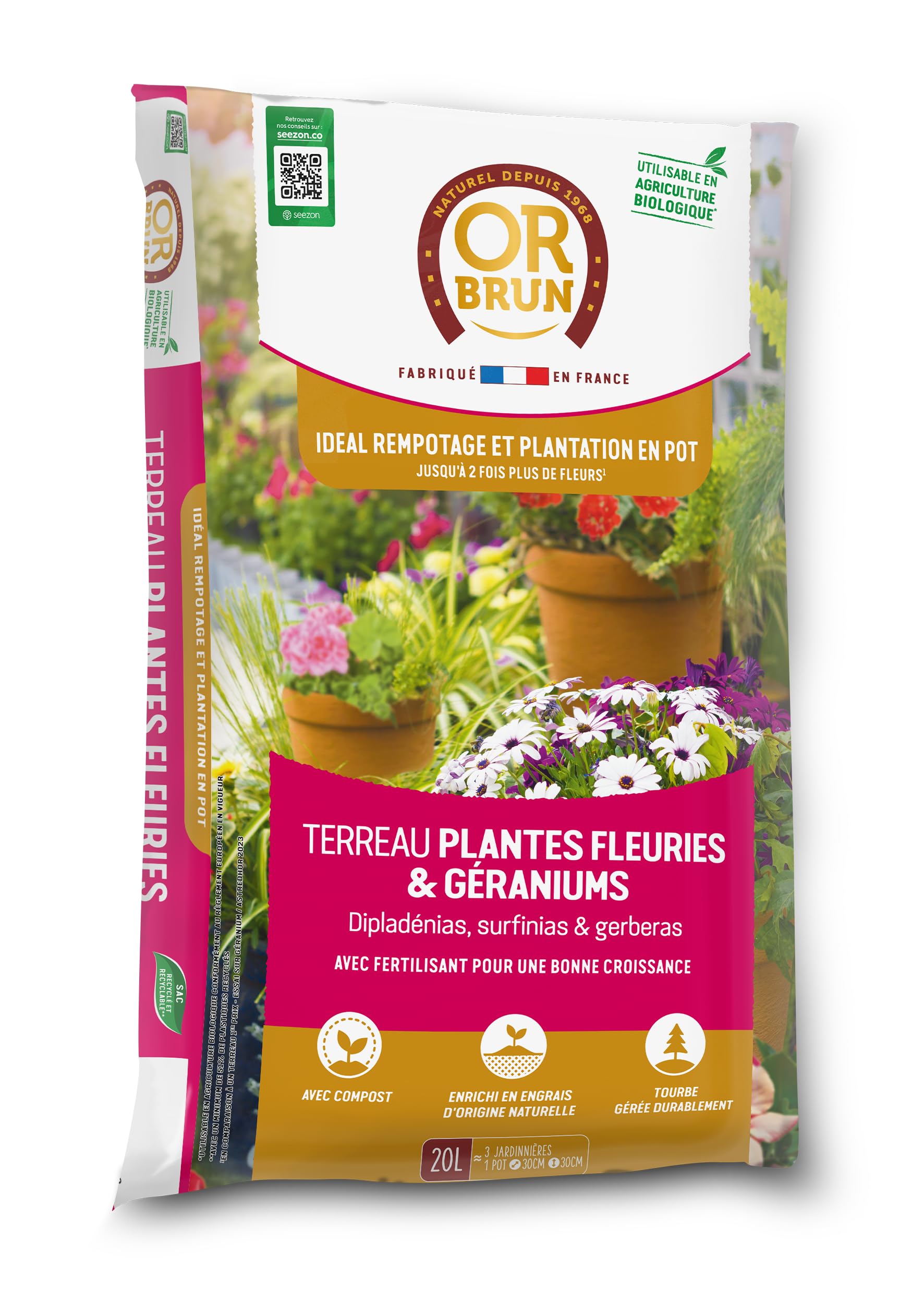 Plantas con flores y geranios Tierra para macetas Or Brun 20 L: un medio de cultivo completo