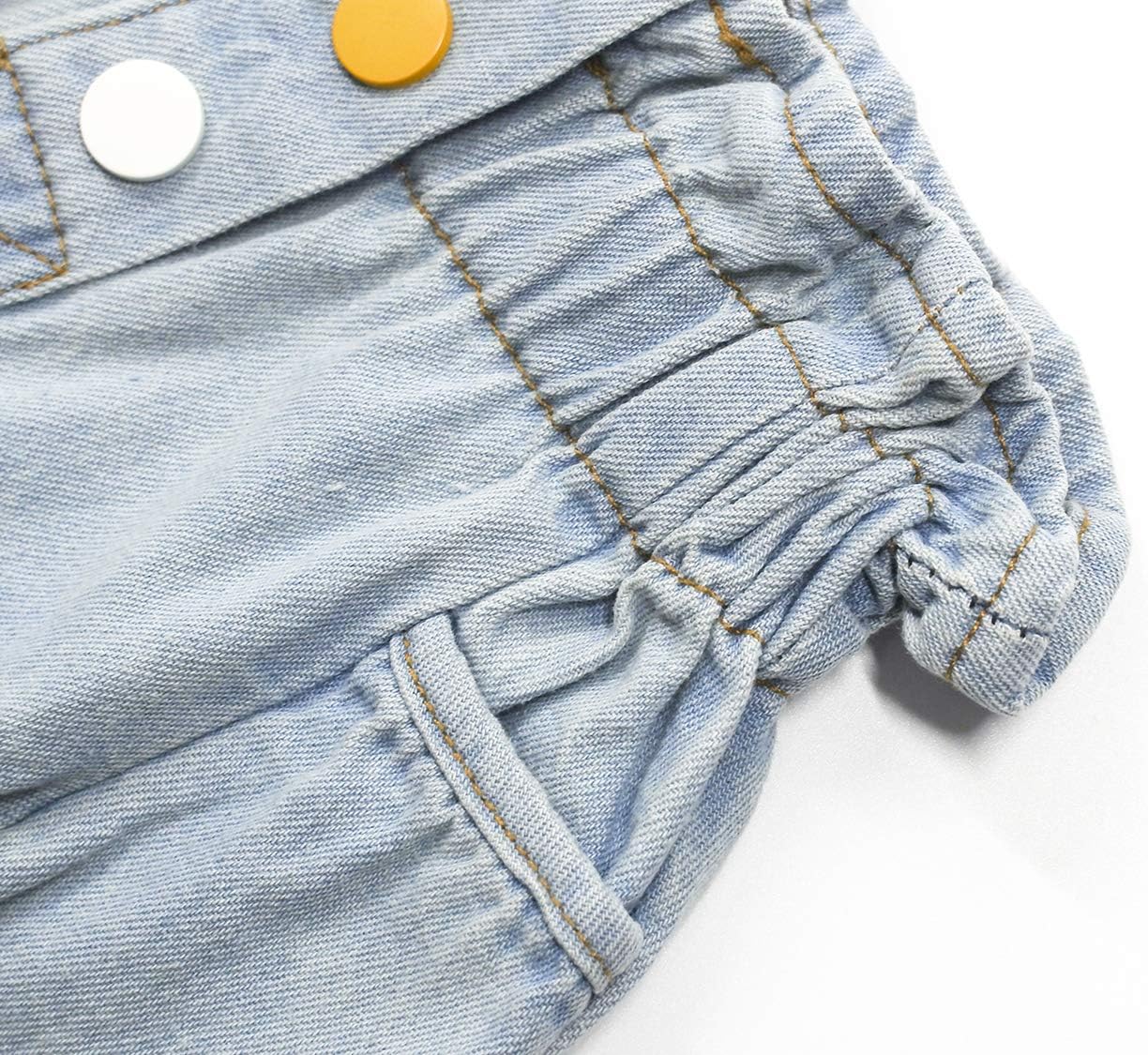 KIDSCOOL SPACE Baby & Little Girls Ruffled Elastic Waist Colorful Button Decor Vertical Pocket Jeans