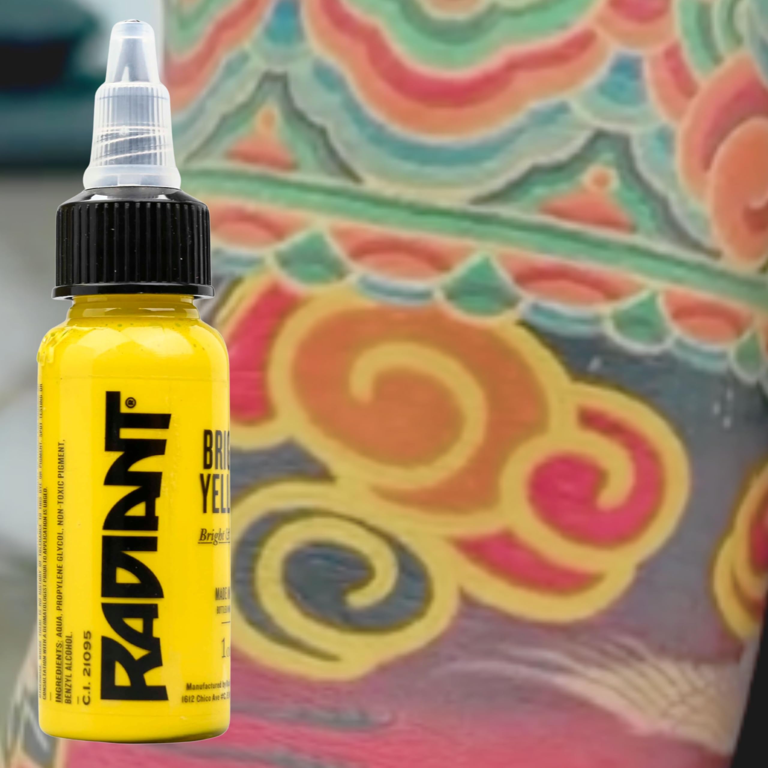 Radiant Colors - Tattoo Ink Bright Yellow Color Tattooing and Shading Real Human Skin 1oz Bottle