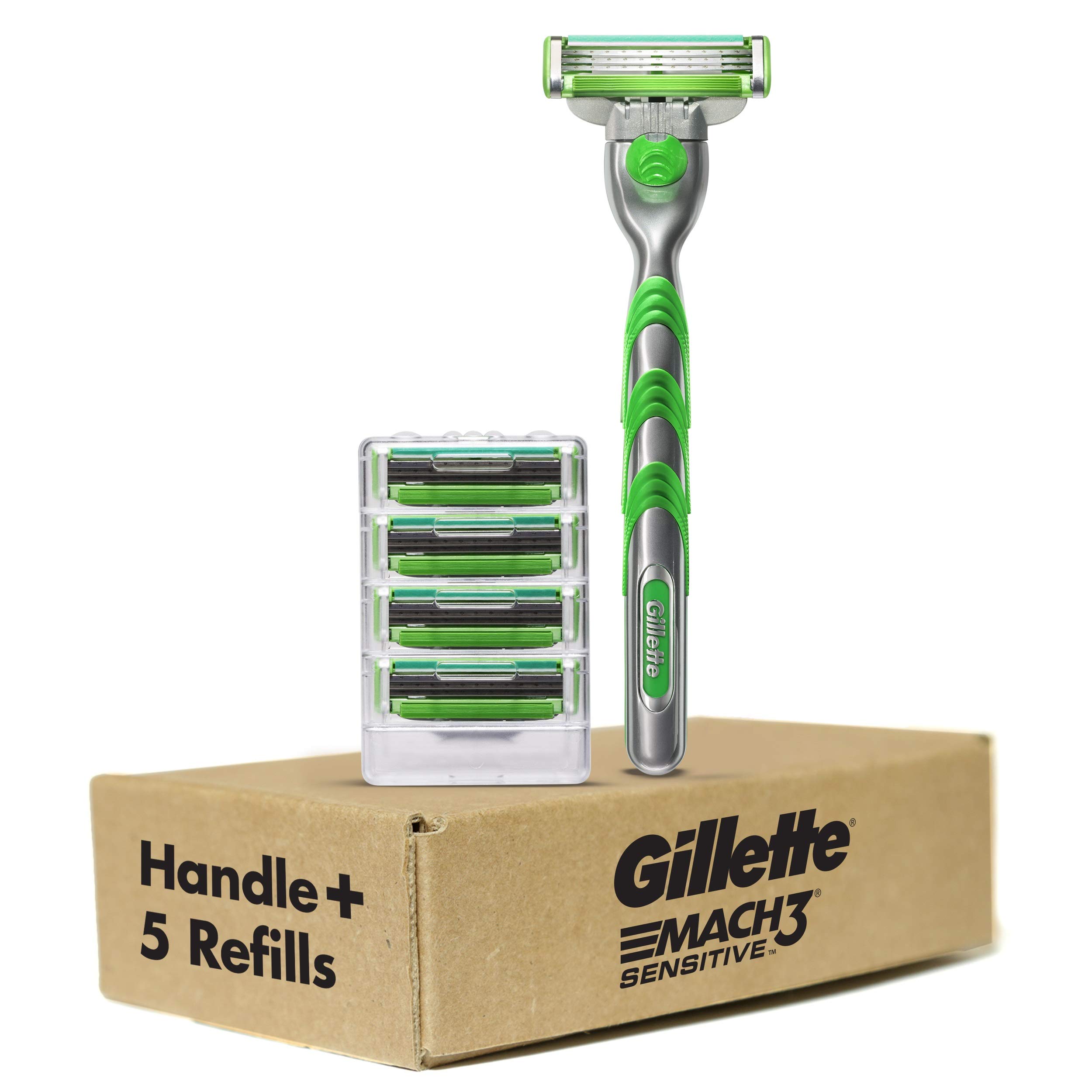 Gillette Mach3 Sensitive Razors for Men, 1 Gillette Razor, 5 Razor