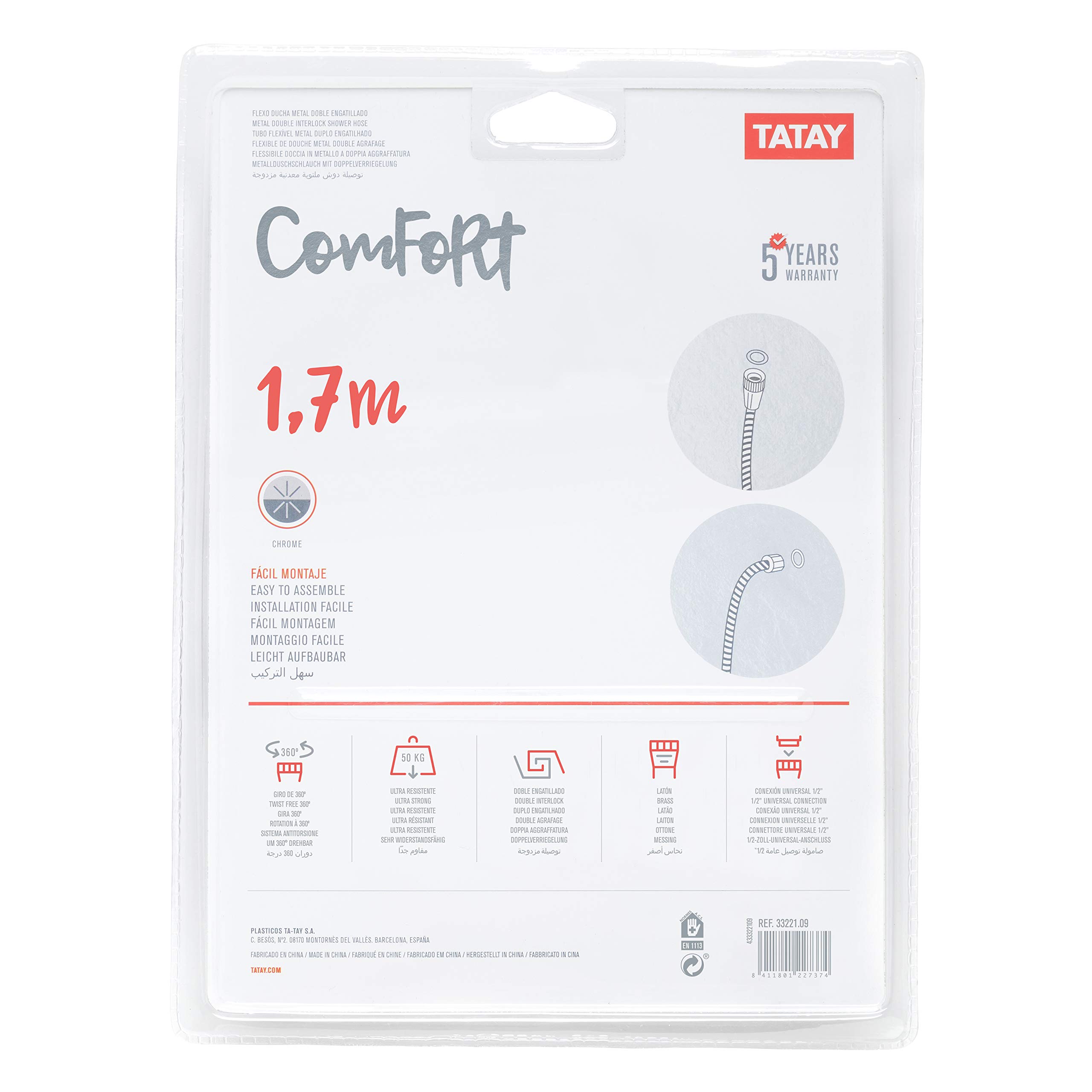 Tatay 3322109 Shower hose, Chrome, 1,7 m - Image 3