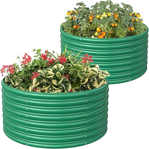 FRIZIONE Paquete de 2 camas elevadas redondas de metal para exteriores, de 3 x 2 pies de alto, para verduras, jardinera elevada para jardín, macetas
