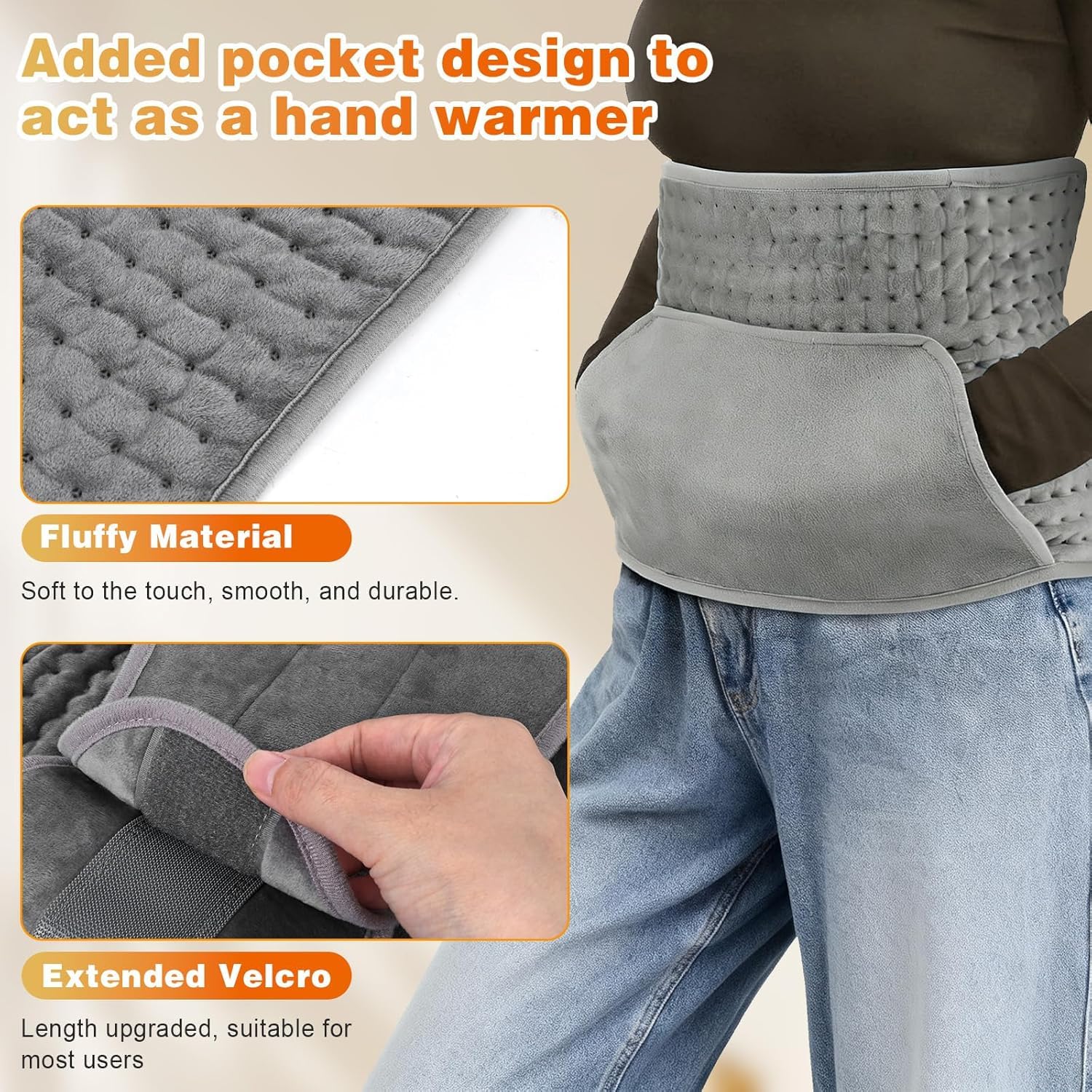Faja lumbar calefactora 122 x 30 cm, termoforo lumbar con 10 niveles de temperatura y 4 ajustes de tiempo, termoforo eléctrico para la espalda, lavable, para espalda, cuello, hombros, abdomen