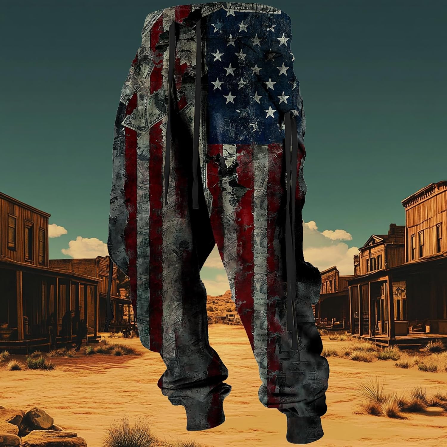 Western Cowboy Cargo Sweatpants for Men Cool Drawstring Waist Joggers with Pockets Casual Stylish Graphic Pants - Image 2