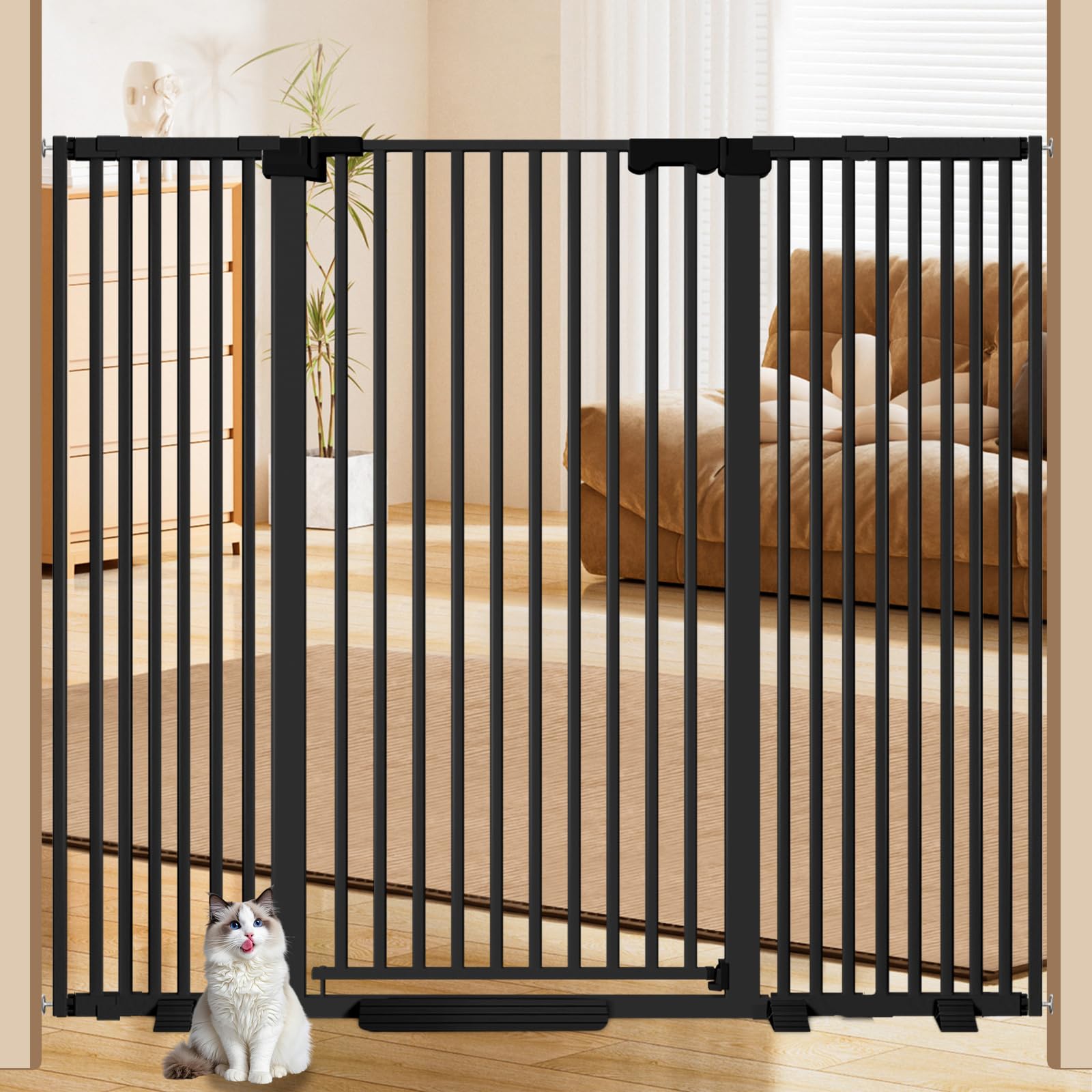 Amibud 51'' Extra Wide Cat Gate Barrier 30-63'' Wide for Doorways Hallways, Pressure Mounted Tall Pet Dog Gates No Drilling Auto Close, Cat Fence