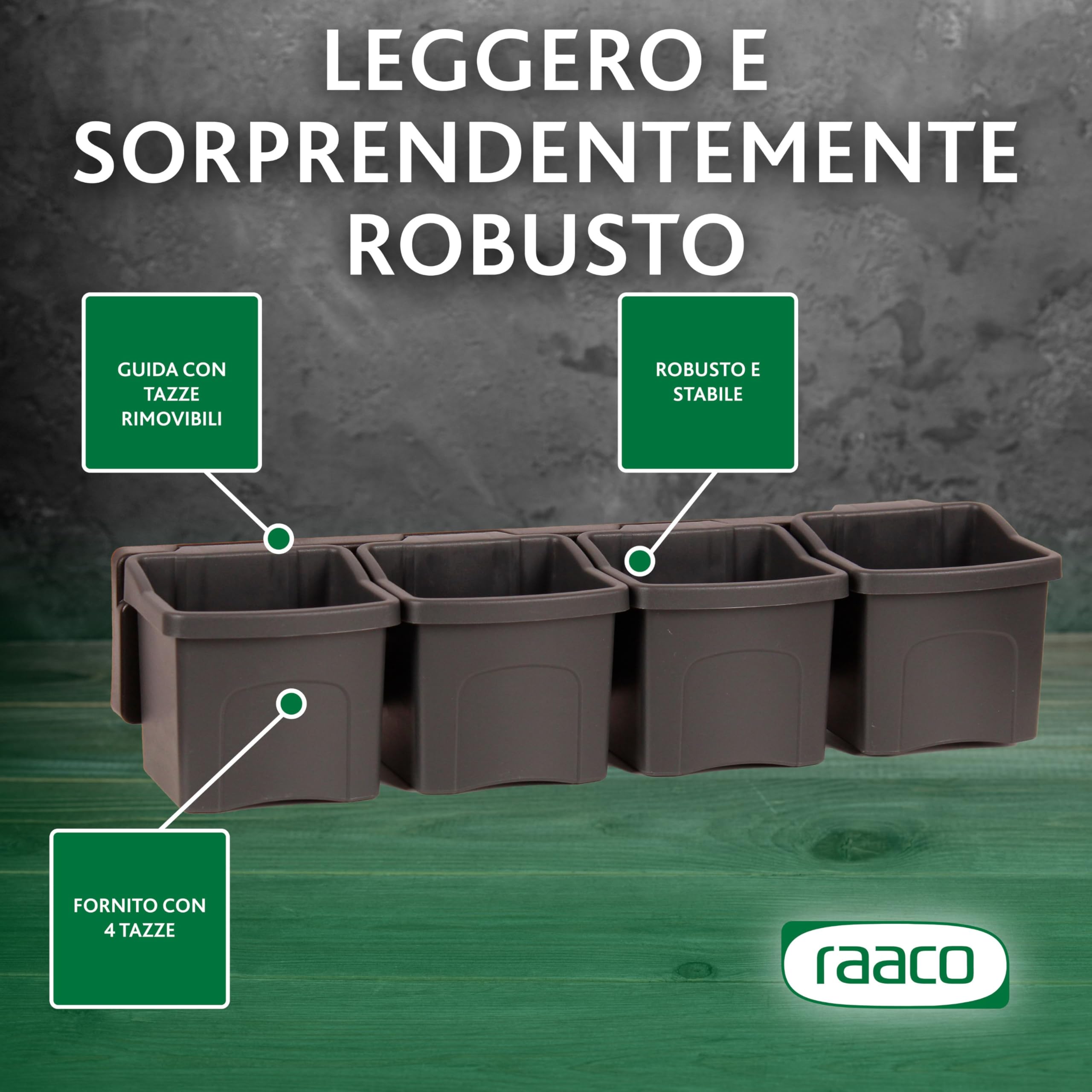 Raaco Cup set 1 Pannello Porta Attrezzi da Parete con 4 Contenitori 10,7 x 40,7 x 9 cm