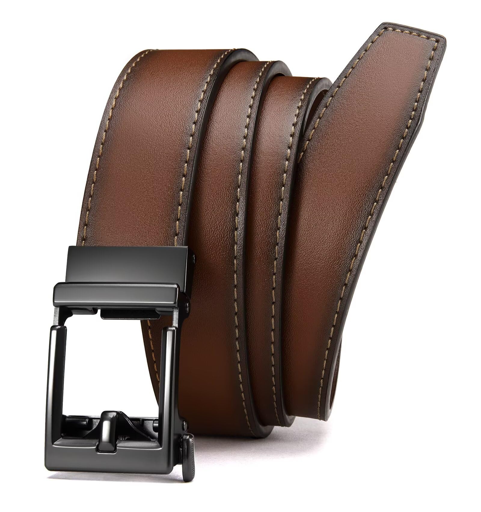 CHAOREN Men's Automatic Belt, Leather Ratchet Belt for Business, Casual Suit, 35 mm, Without Holes, Leather Belt for Men, Black