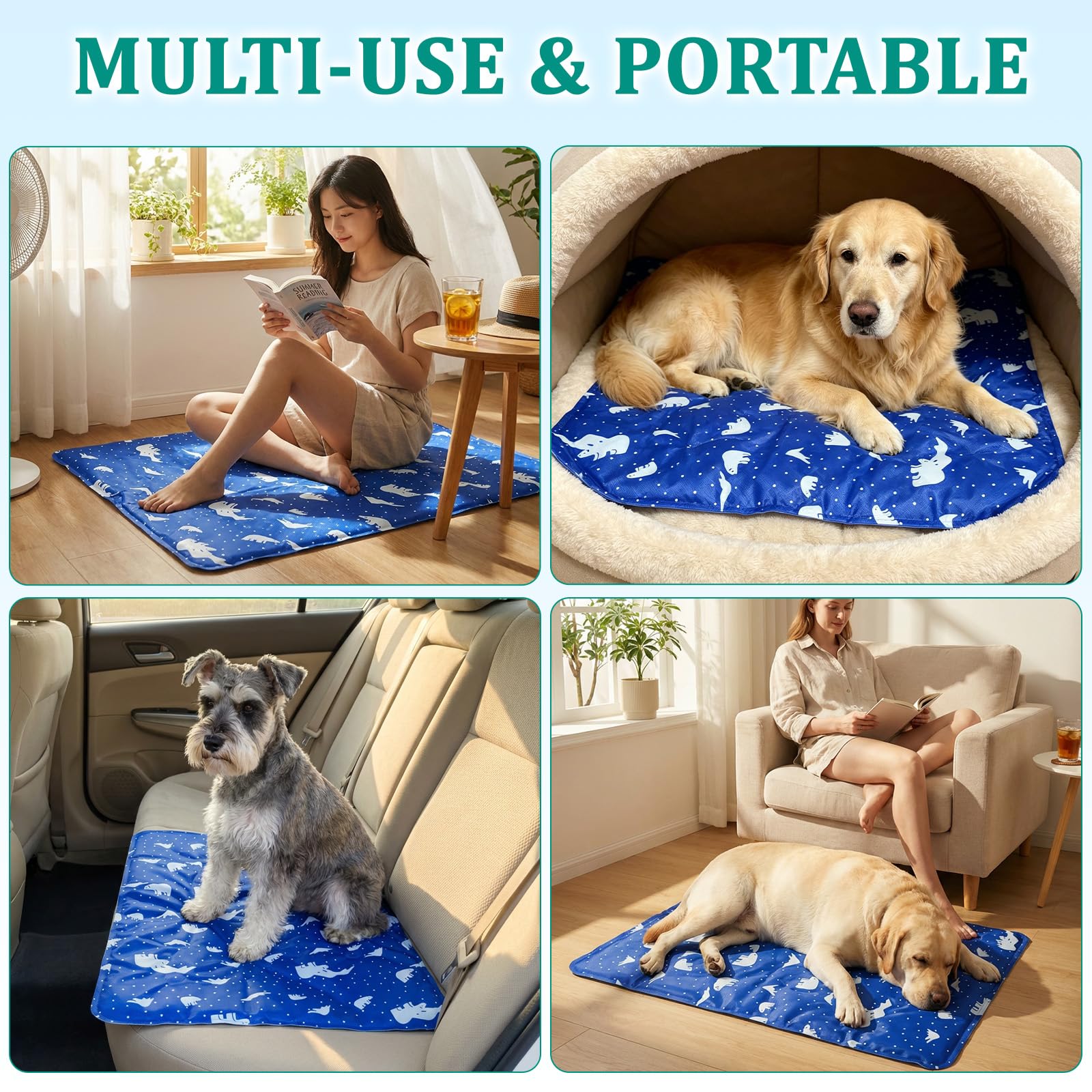 Cama Refrescante Perro, Almohadilla de Gel Autorefrescante Duradera e Impermeable para Perros y Gatos, Manta de Hielo Que Mantiene a Las Mascotas Frescas en Verano(Dark Blue, 50x60cm)