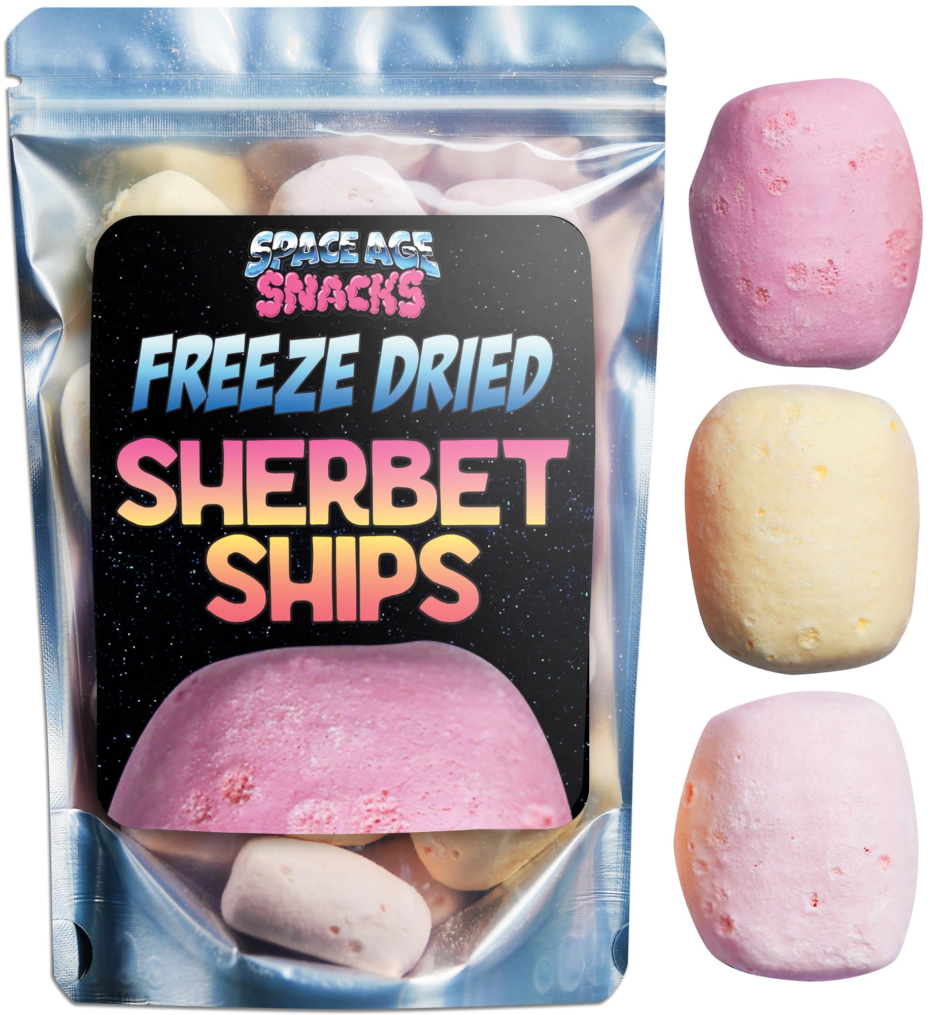 Premium Freeze Dried Candy - Sherbet Ships Premium Freeze Dried Candy Shipped in a Spaceship Box by Space Age Snacks - Dry Freeze Candy with Fun Stickers (4 Ounces)