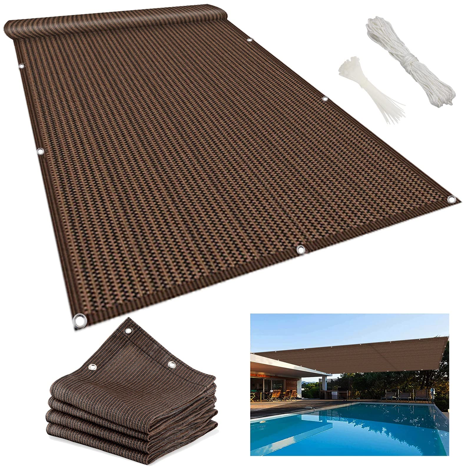 KLGFBDC 3.6 x 5.5m Sun Shade Sail HDPE 220g/m² UV Protection Lightweight & Translucent Canopy for Balcony Camping Terrace Pergola - Brown Outdoor Shade Solution