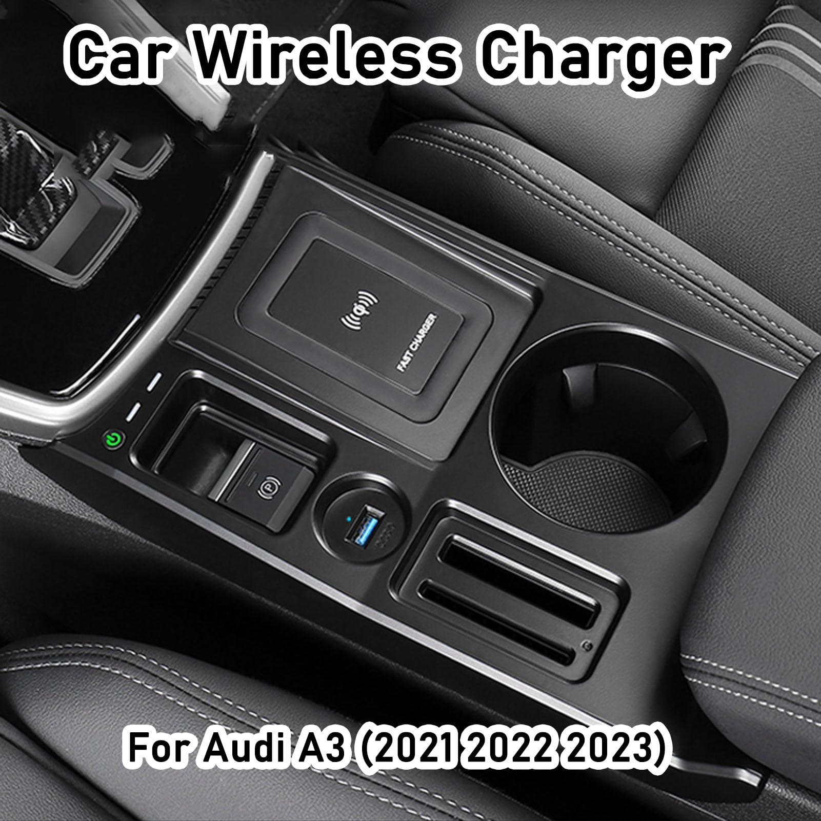 DeaVER Caricatore Wireless Auto per Audi A3 (2021 2022 2023) Tutti I Modelli con Sistema di Raffreddamento A Doppio Canale d'Aria Accessori di Aggiornamento A Ricarica Rapida da 15 W
