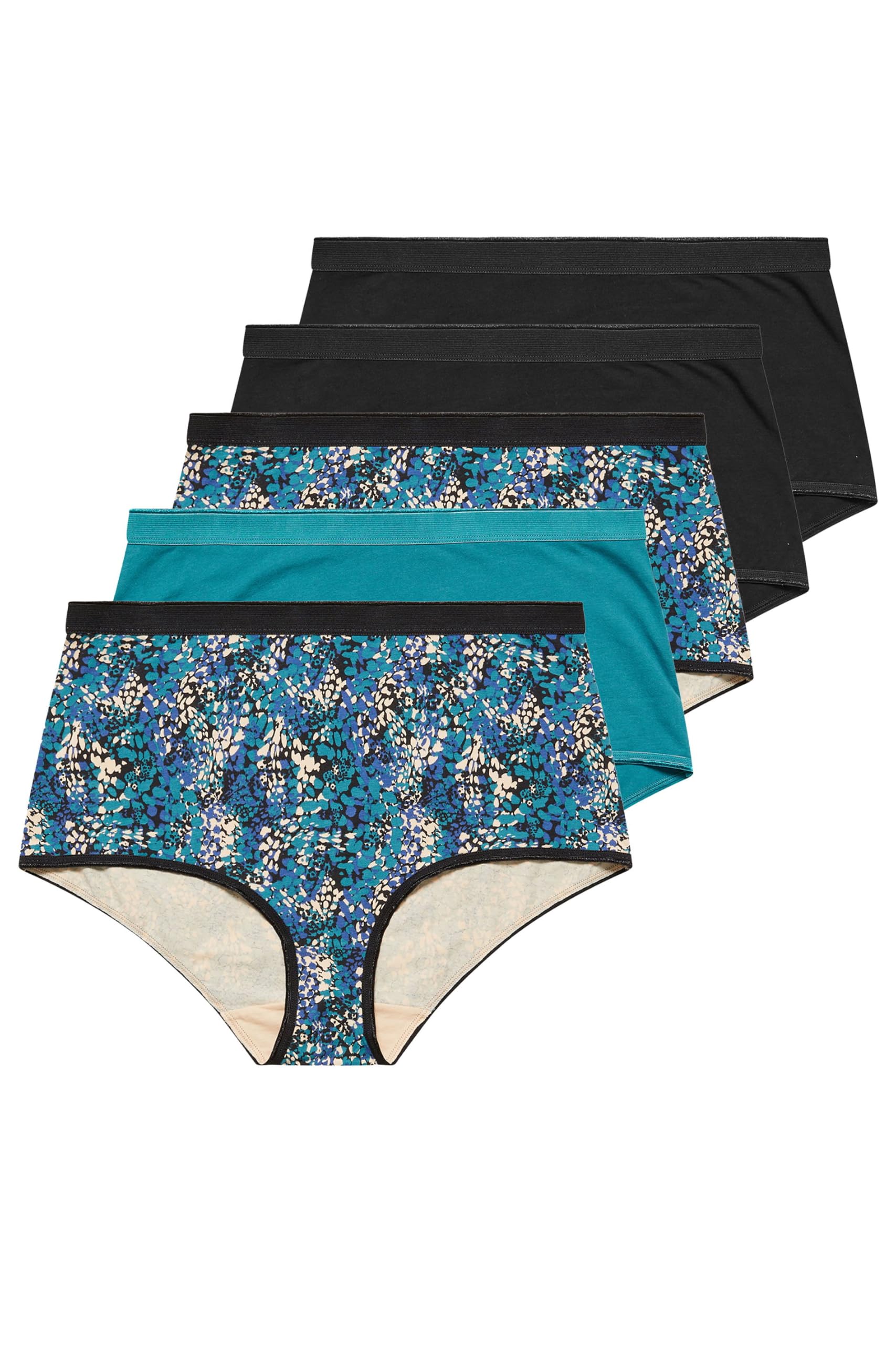 Yours Women's Green 5 Pack Snake Print Full Briefs In | Size: 30/32