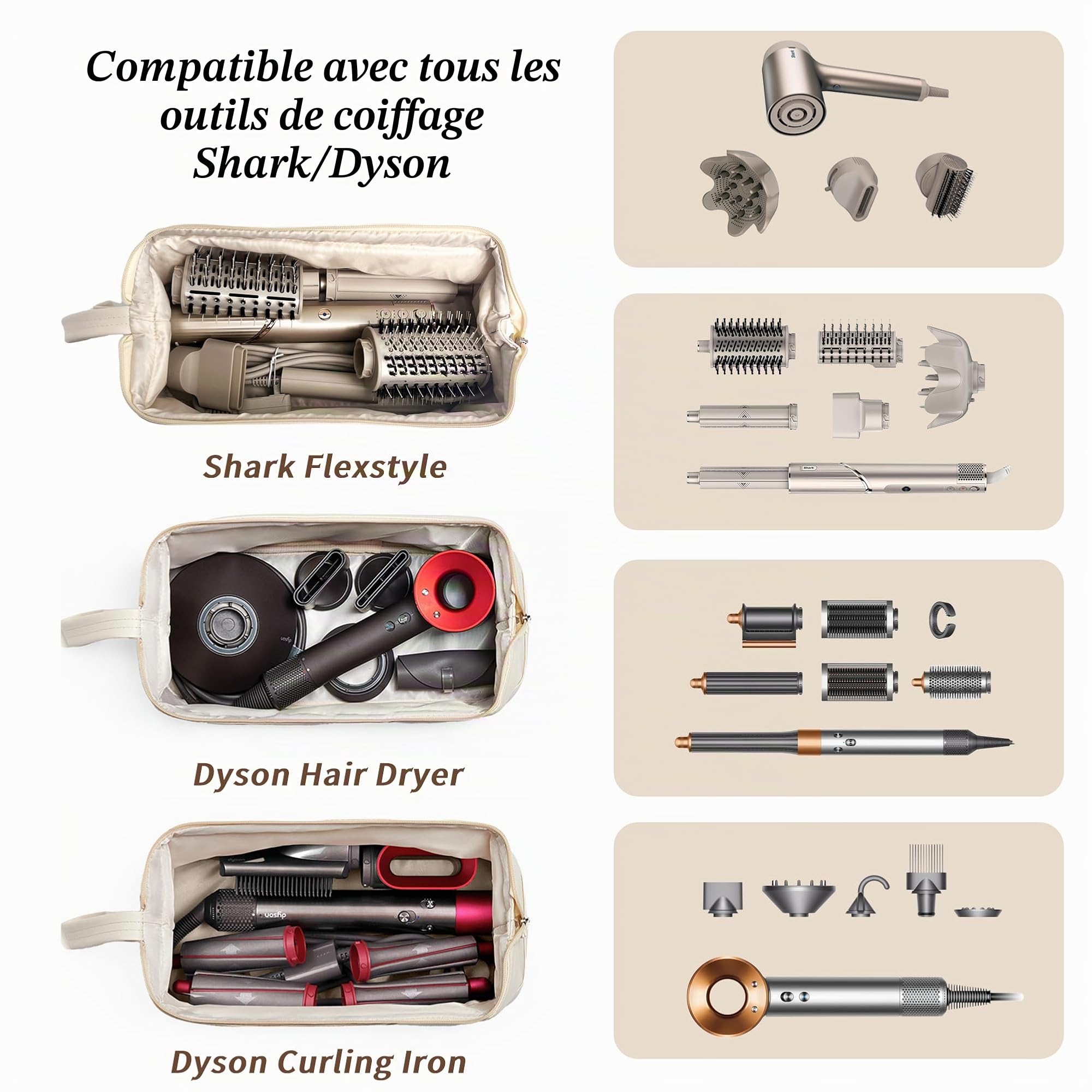 Sac de Rangement de Voyage pour Styler Complet Dyson Airwrap/Shark Flexstyle et Accessoires, Étui de Voyage Portable, Étui de Transport Étanche pour Sèche-Cheveux (Bleu, Couche Unique)