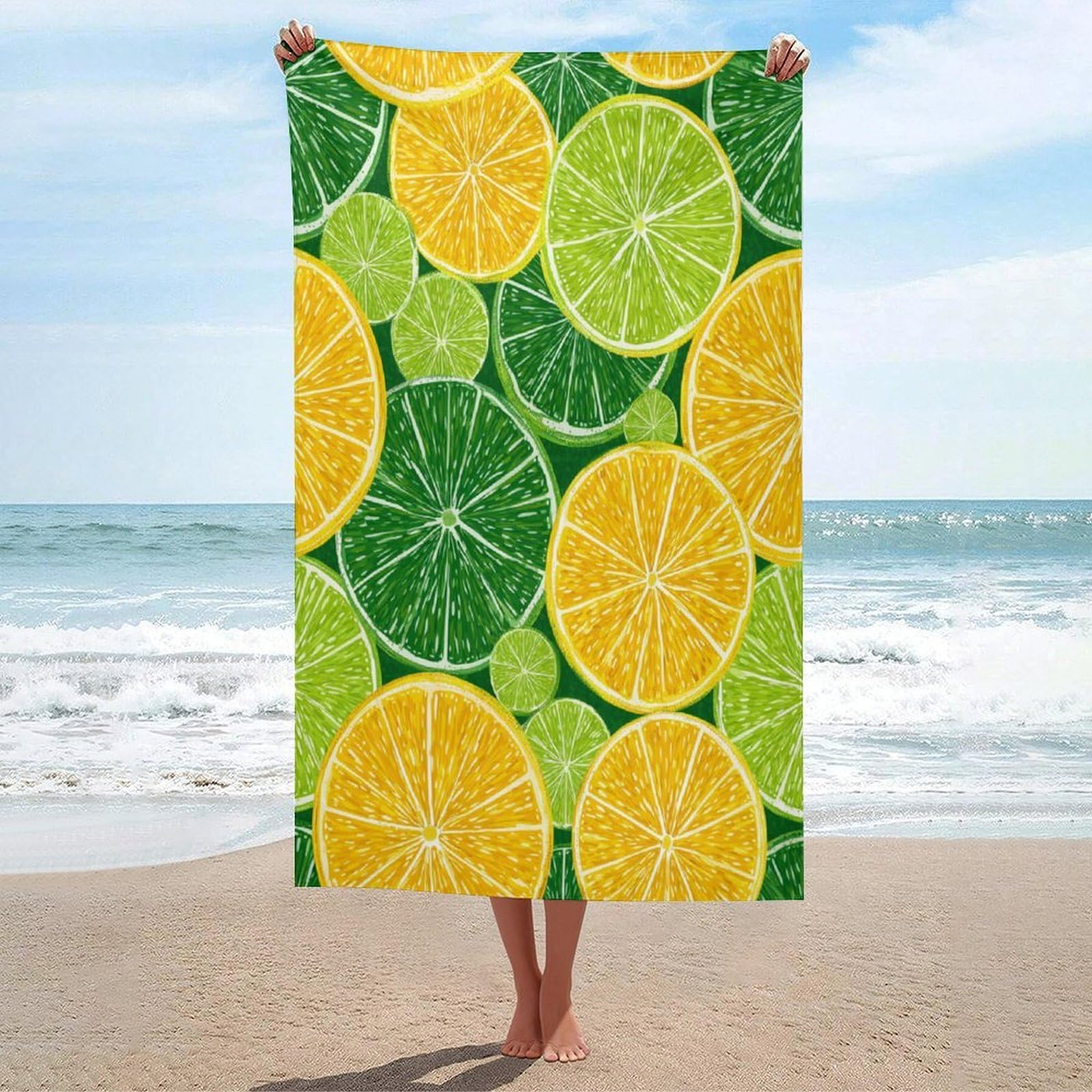 LSRCPD Bstract Lemon And Lime Slices Beach Towel Sand Free Microfiber Large Shower Towels Multipurpose Absorbent for Bathroom Pool 130x80 CM